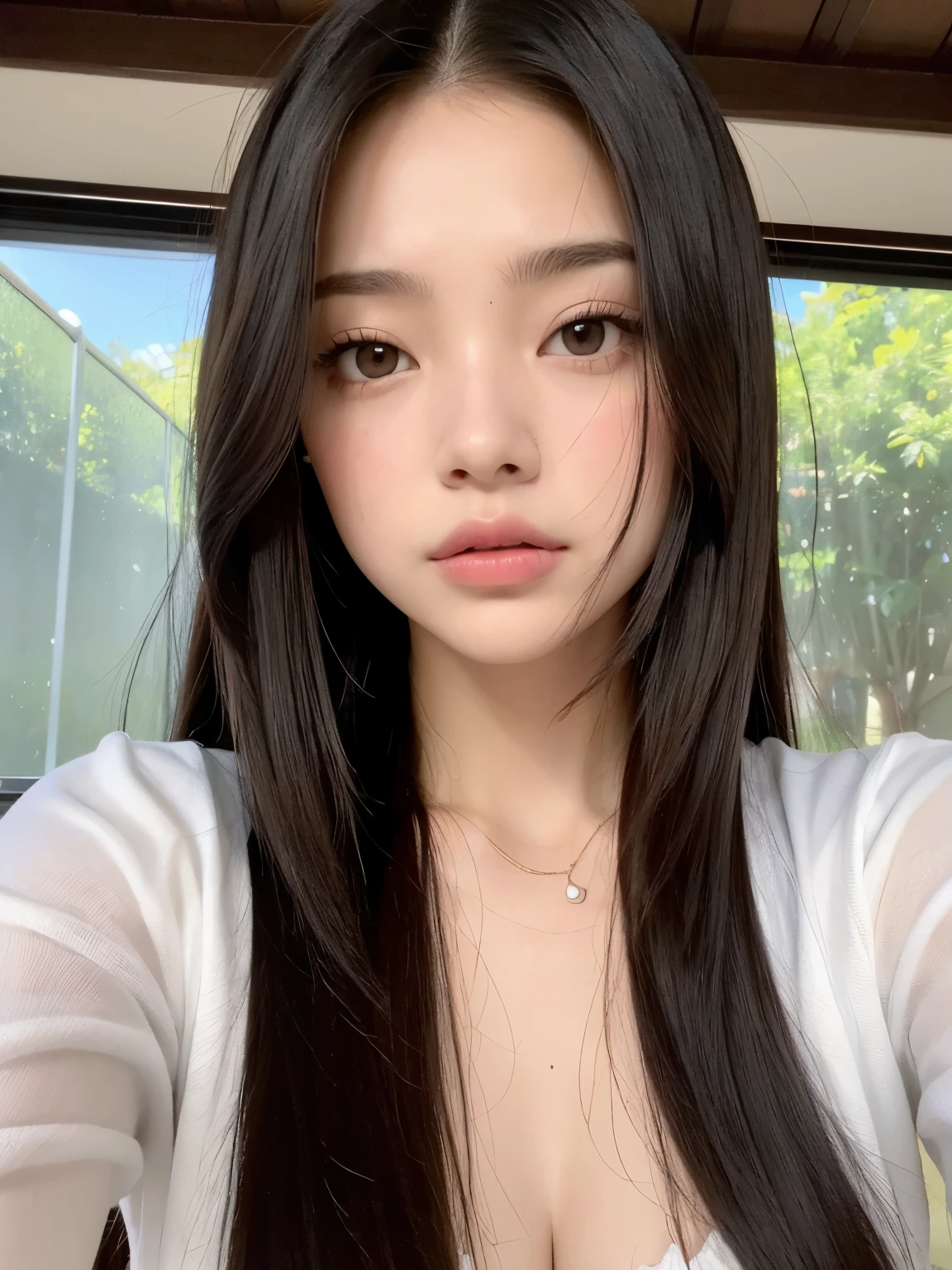 Kim Jennie de blackpink con el cabello rubio claro, cabello rubio con ondulado, cabello de color rubio ondulado, with small fringes, ojos color negro, nariz respingada y bonita, labios gruesos, Cupid and heart shaped lips....., labios rosas, pale, piel blanca, piel bonita y suave, con pecas y lunares, cejas bonitas, marked and beautiful clavicle, mientras tiene un polo con rosas color rojo tinto, rojo oscuro, con ropa interior femenina, con un short corto, short bonito y corto, abdomen delgado y bonito, escote desnudo, (pechos grandes, pechos suaves, pechos naturales, escote desnudo), mientras agarra una rosa, mirando a la camara, autofoto