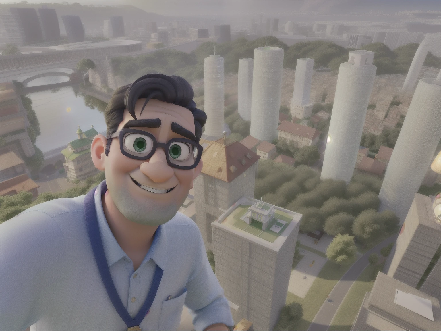 Um homem estilo pixar  loiro de 40 anos, olhos verdes, loiro, manter o penteado,  wise man standing in front, illuminated by the light of a lamp, tendo como pano de fundo uma biblioteca, alta qualidade, melhor qualidade
