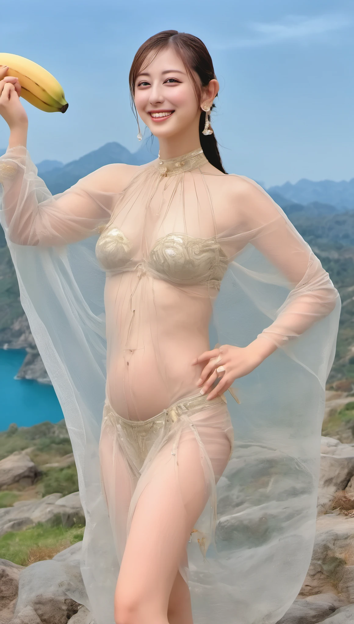 (Highest image quality, realistic depiction),(Body slippery with lotion,sweaty body),fullnude dancer taking a commemorative photo in a see-through costume,(Beautiful nude woman imitating the birth of Venus.),Colossal tits,((best character depiction,beautiful nude body,banana,deepthroat,blowjob))