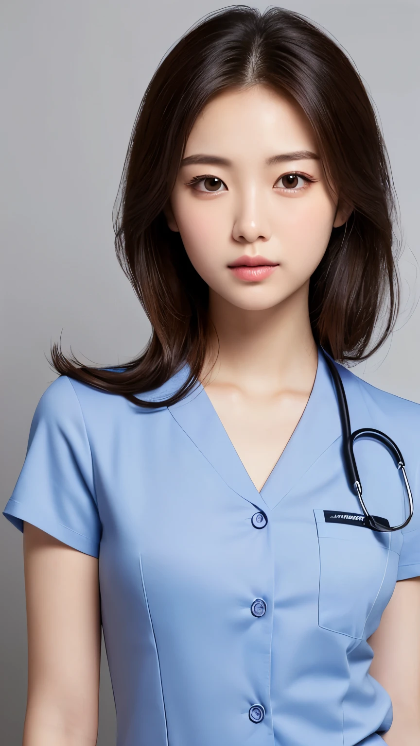(masterpiece:1.3)、Super detailed finish、(High resolution、8k:1.3)、(highest quality、Super realistic like a photo:1.5)、sharp focus, ultra high definition face、Face is in focus、Ultra high definition and beautiful eyes、Eyes are symmetrical:1.3、High-definition and beautiful skin、firm skin、Japanese girl, 18 years old、(nurse:1.4)、(nurse)、(白いnurseキャップ:1.2)、(白いnurseの制服がはだけて胸の谷間が見えています:1.3)、thin necklace、Very cute、very cute、The photo shows from the chest up、natural make, glossy lips、Strange look, anxious look、blush:1.3, embarrassed:1.3、looking at viewer ,hair is tied at the back of the head