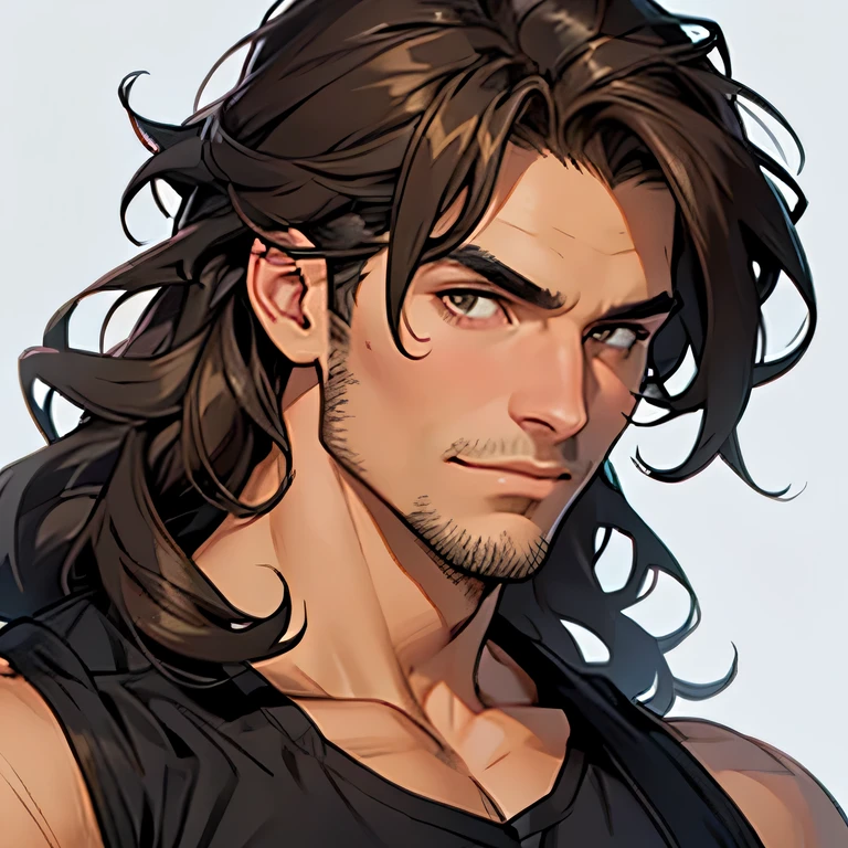 (masterpiece, best quality:1.1), pxint, 1boy, male focus, serious face, looking at viewer, (tarzan:1.05), from tarzan, long brown hair, tan skin, loincloth, muscular build, barefoot, detailed eyes, portrait, flowing, with a splash of paint, (abstract:0.8)