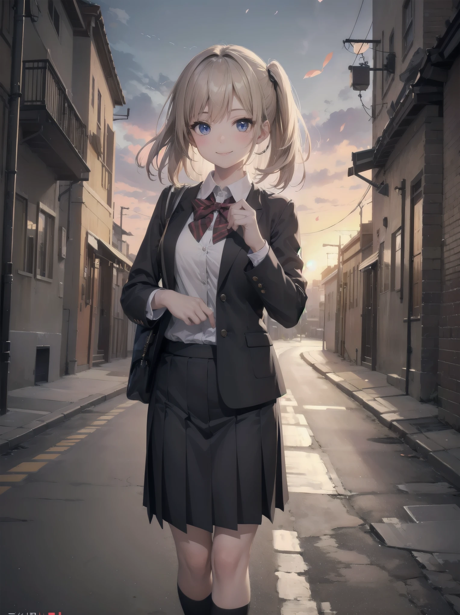 Enhanced dynamic perspective，cute cute beautiful girl，brand JK uniform，look at me and smile，simple background，works of masters，high quality，16K resolution，super fine，Accurate，cinematic lighting，