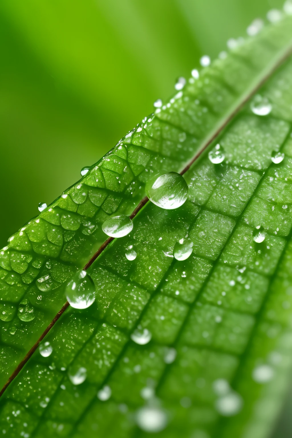Dew drops glistening on a leaf, nature's delicate gem, ((hyperrealistic)), close-up perspective, ((early morning)), ((self-shot photo)), iPhone capture, ((obra-prima)), fresh and vivid, dewdrops' intricate presence, ((cinematic)), crisp and clear, sharp focus, soft lighting, intricately detailed, ((high resolution)), Nikon D850, natural light, 4K Ultra HD, RAW image, XF IQ4 100S, macro lens, ISO 100, 1/200s exposure, montage in Lightroom, Photoshop Elements 202