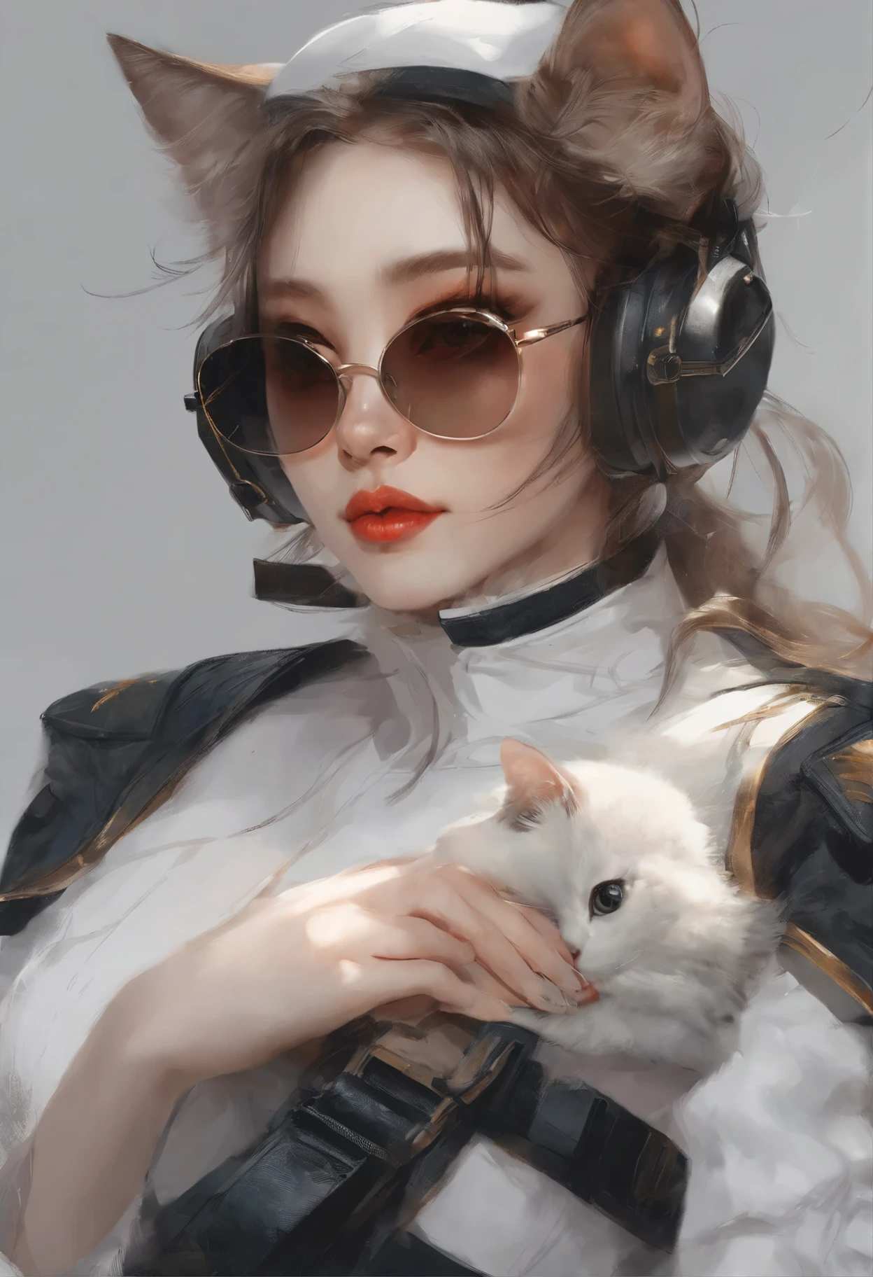 完美center, Cute kittens all over, Wear police uniform，wearing sunglasses, Handcuffs，standing posture, The beauty of abstraction, center, looking at camera, face camera, nearly perfect, Dynamic, moonlight, Very detailed, number, art station, concept art, Smooth, sharp focus, 8k, high definition resolution, illustration, Artwork by Carne Griffiths and Wadim Kashin, White background