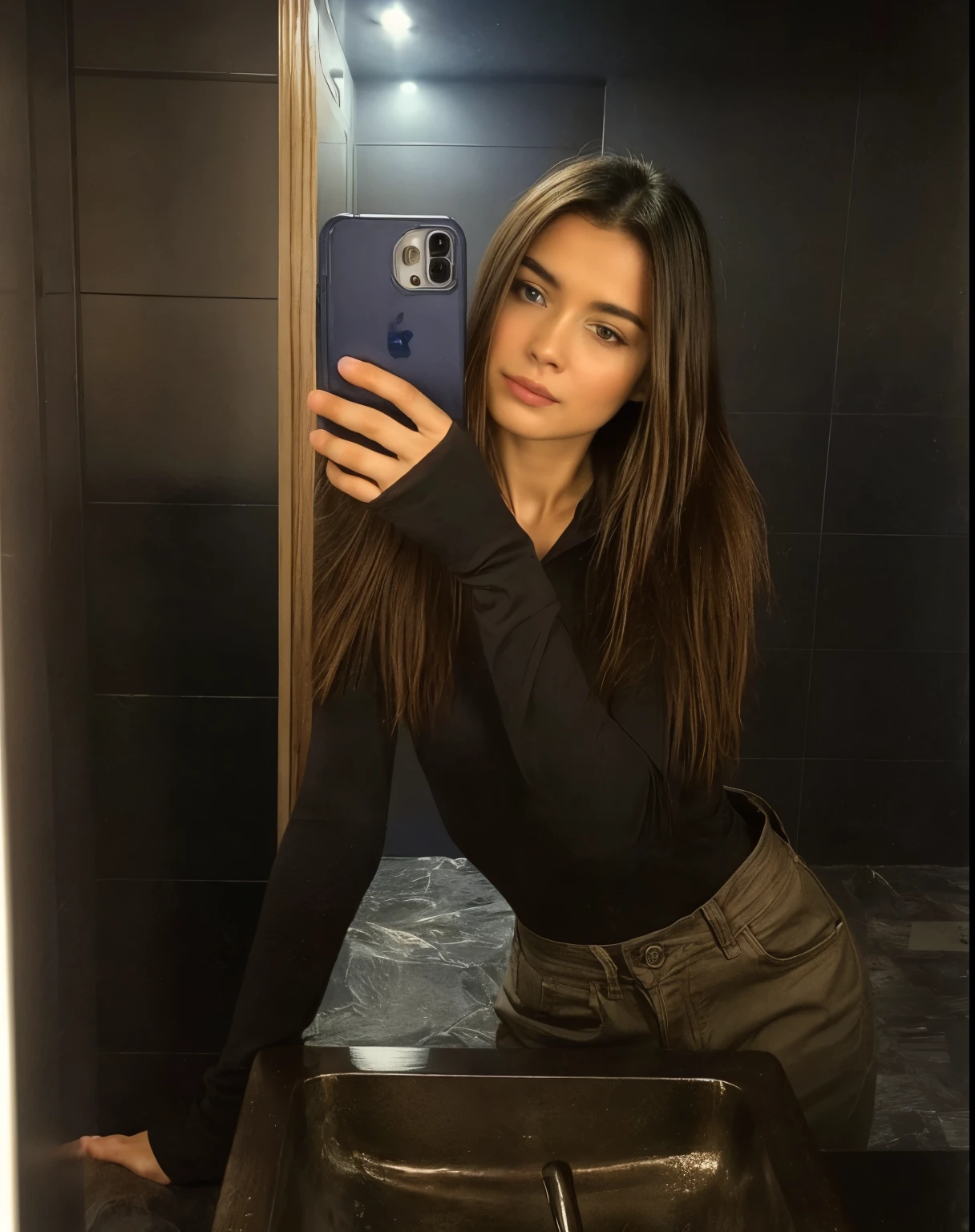 araffe woman posing in front of a mirror, angel face, vibrant blue, sexy girl, karla ortiz, taken in on iphone
