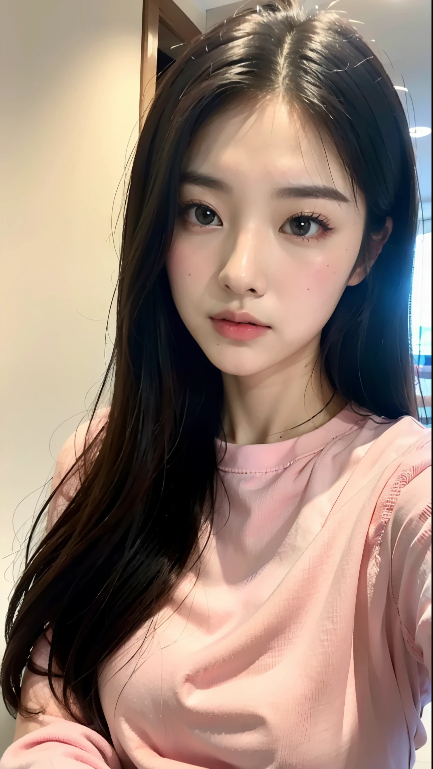 araffed asian woman with a pink shirt and a pink shirt, ulzzang, sakimichan, korean girl, xintong chen, beautiful south korean woman, gorgeous young korean woman, beautiful young korean woman, wan adorable korean face, young cute wan asian face, girl cute-fine-face, Yoshitomo Nara