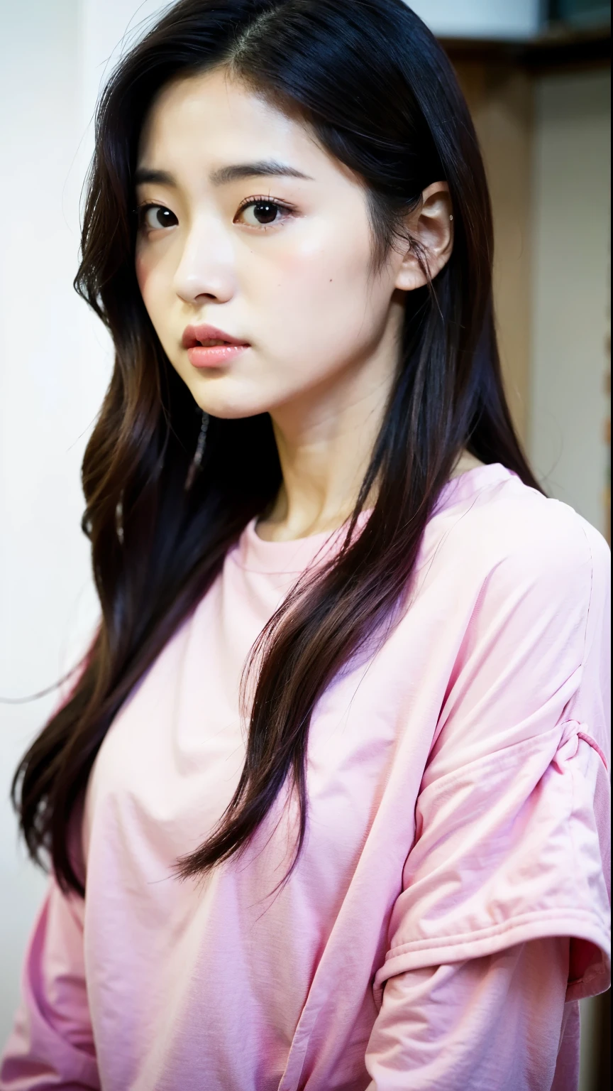 araffed asian woman with a pink shirt and a pink shirt, ulzzang, sakimichan, korean girl, xintong chen, beautiful south korean woman, gorgeous young korean woman, beautiful young korean woman, wan adorable korean face, young cute wan asian face, girl cute-fine-face, Yoshitomo Nara