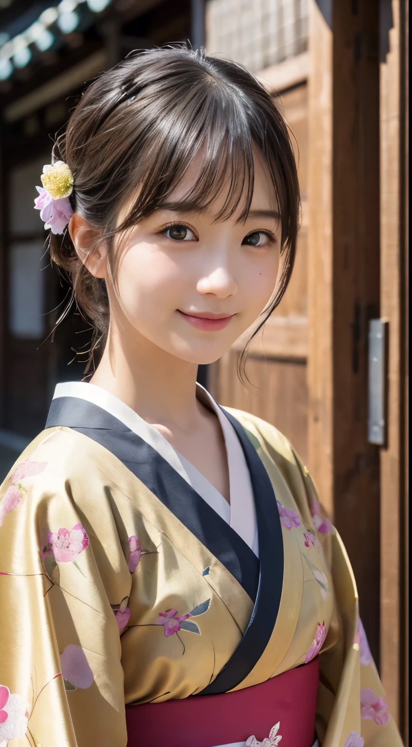 professional lighting,(Photoreal:1.4), (Top image quality:1.0), (超A high resolution:1.0), 8k, Raw photography, (masterpiece:0.2), (Pueros face_v1:0.5)、(最高quality Detail:1.2)、realistic、8k UHD、High resolution、(1 girl:1.2)、超detailedな、High quality textures、intricate details、detailed、Very detailed CG、High quality shadows、detailed 美しく繊細な顔、Beautiful details and delicate eyes、(symmetrical eyes:1.2),Depth of the bounds written、ray tracing,1 girl, japanese girl, (natural smile:1.4),cute, thin, Portrait of a beautiful Japanese woman wearing a kimono, Standing elegantly on a street corner in Kyoto. A kimono with bright traditional patterns, Hair decorated with an elegant and delicate hairpin, and a gentle expression. (Against the backdrop of the old streets of Kyoto:1.4)、soft light on a spring afternoon、adds tranquility to the scene. Rendered in a realistic style with great attention to detail, High resolutionの画像.sky porn, magic hour, (realistic:1.3), finely, quality, (table top:1.2), (realistic:1.2), (最高quality), (複雑なdetailed), dramatic, ray tracing, photograph, +roller