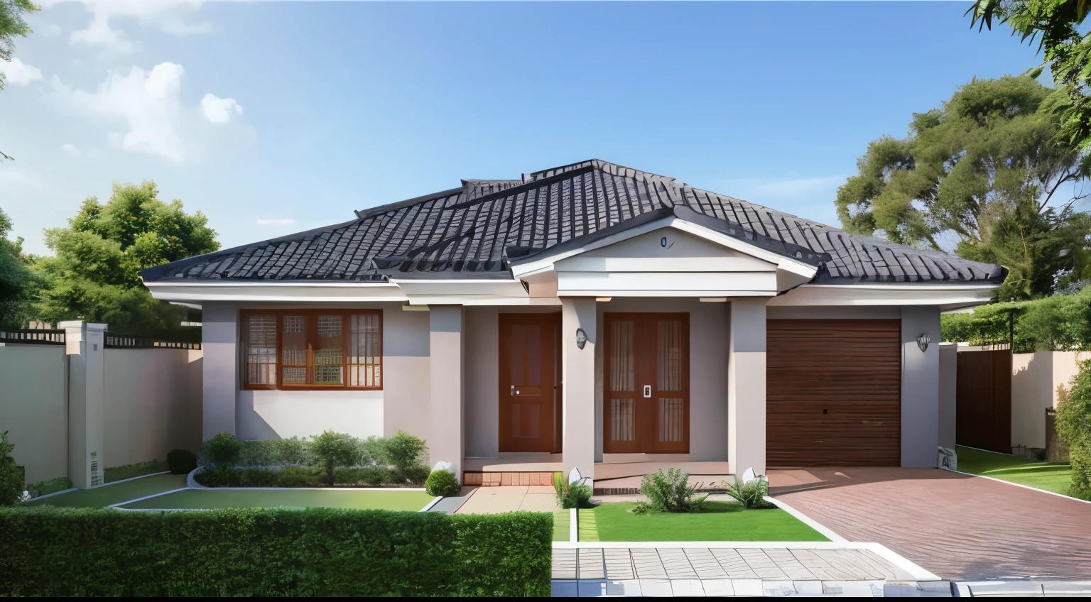 Single-story detached house with large parking space