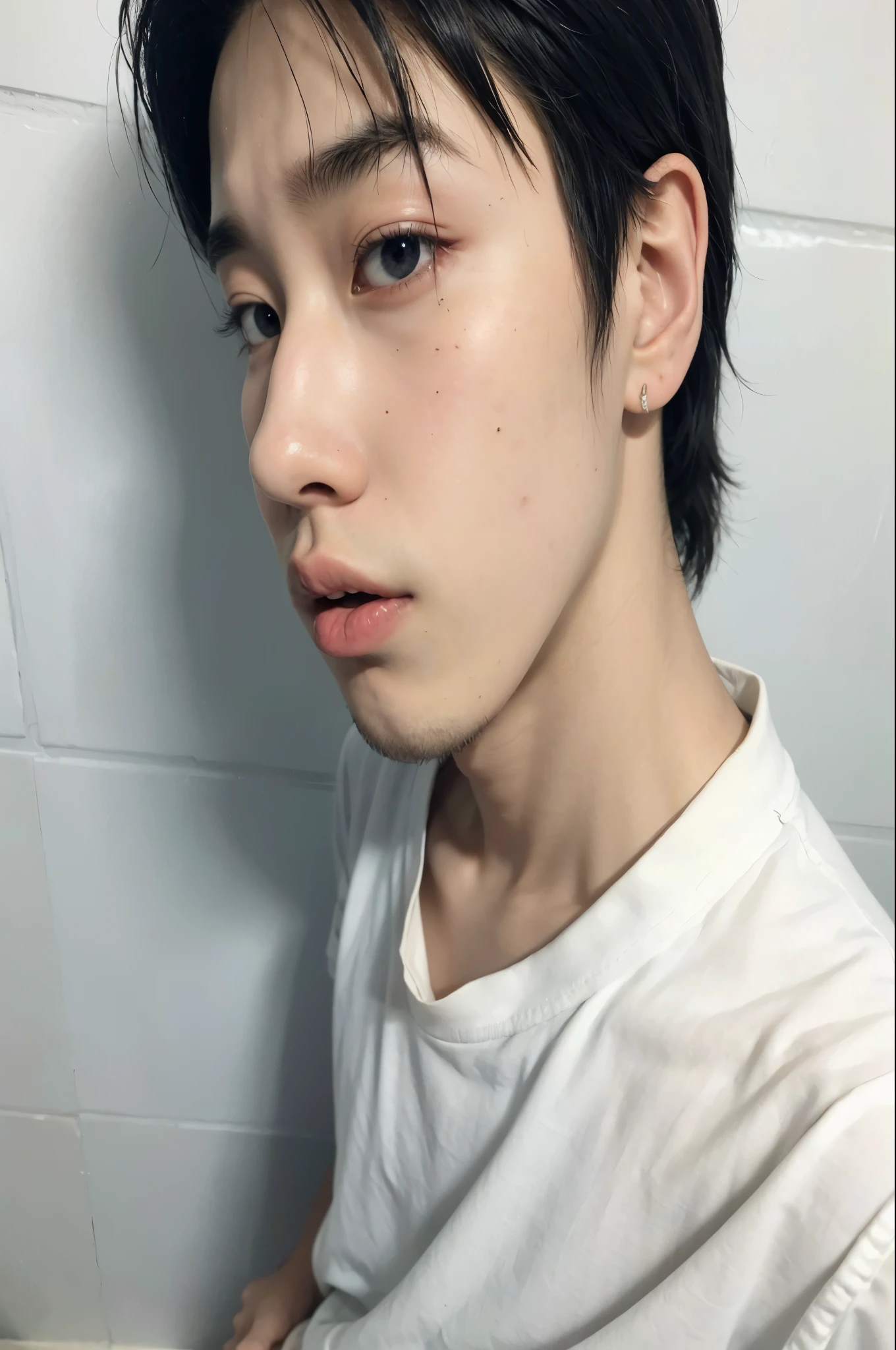 tem um homem de camisa branca e cabelo preto, 1 7 - - old ino rosto magro, Kim Doyoung, Cai Xukun, cute japanese demon boy, Jinyoung Shin, Kosuke-ono, Daisuke Tsutsumi, androgynous face, Jung Jaehyun, menino rosto magro, rosto perfeito e menino, Ulzzang masculino