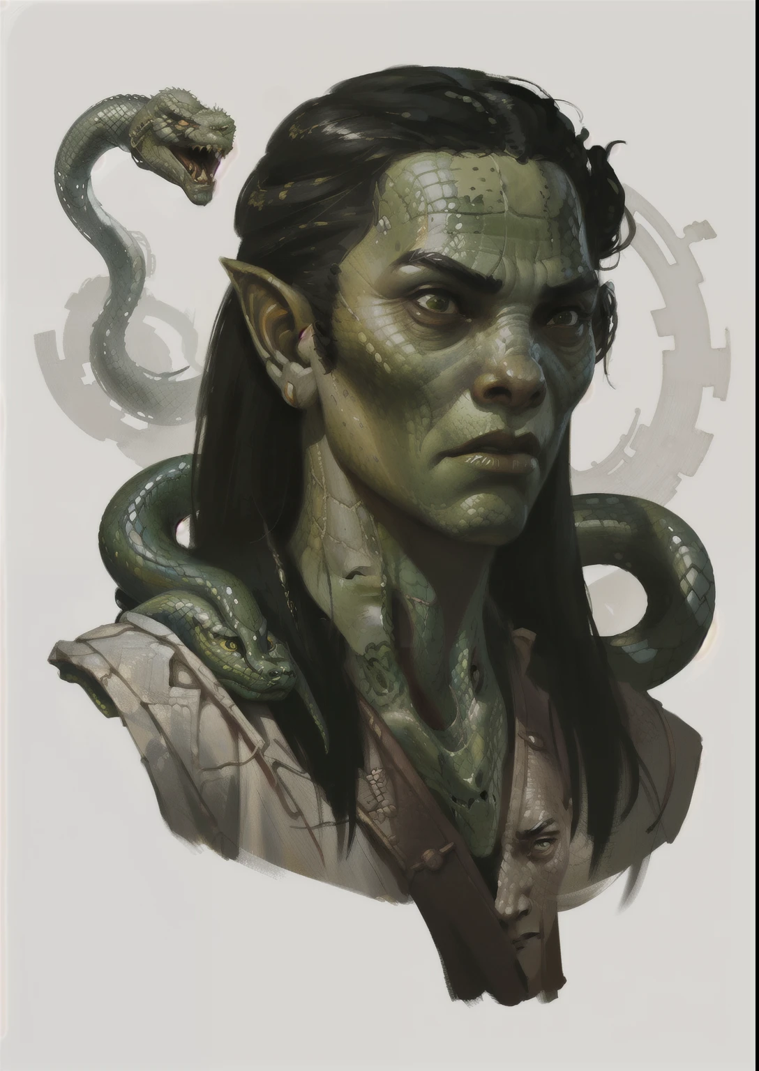 RPP, retrato de um Yuan Ti, snake-headed monster, illustration, arte conceitual, no estilo de Greg Rutkowski 