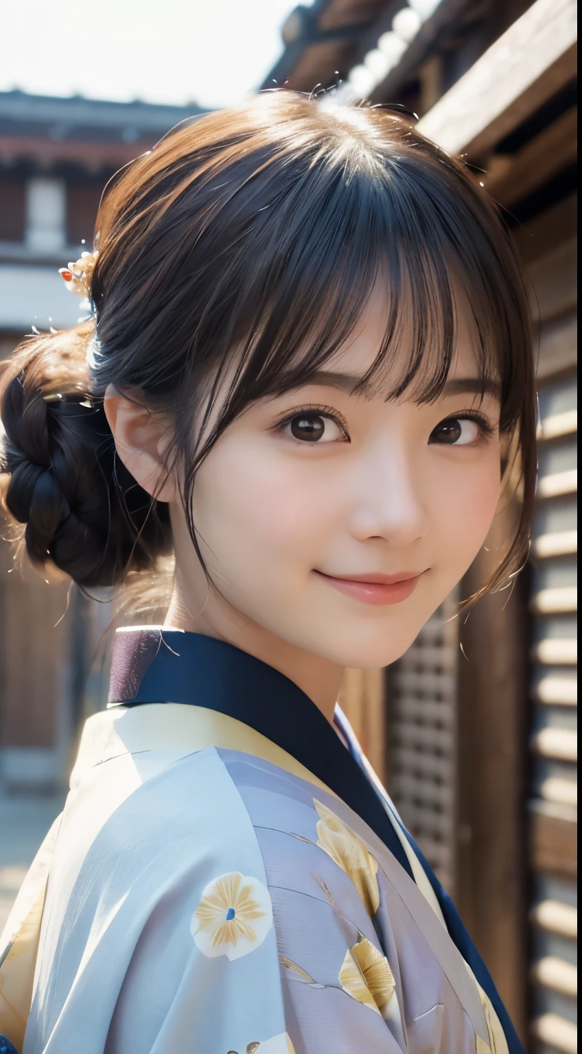 professional lighting,(Photoreal:1.4), (Top image quality:1.0), (超A high resolution:1.0), 8k, Raw photography, (masterpiece:0.2), (Pueros face_v1:0.5)、(最高quality Detail:1.2)、realistic、8k UHD、High resolution、(1 girl:1.2)、超detailedな、High quality textures、intricate details、detailed、Very detailed CG、High quality shadows、detailed 美しく繊細な顔、Beautiful details and delicate eyes、(symmetrical eyes:1.2),Depth of the bounds written、ray tracing,1 girl, japanese girl, (natural smile:1.4),cute, thin, Portrait of a beautiful Japanese woman wearing a kimono, Standing elegantly on a street corner in Kyoto. A kimono with bright traditional patterns, Hair decorated with an elegant and delicate hairpin, and a gentle expression. (Against the backdrop of the old streets of Kyoto:1.4)、soft light on a spring afternoon、adds tranquility to the scene. Rendered in a realistic style with great attention to detail, High resolutionの画像.sky porn, magic hour, (realistic:1.3), finely, quality, (table top:1.2), (realistic:1.2), (最高quality), (複雑なdetailed), dramatic, ray tracing, photograph, +roller