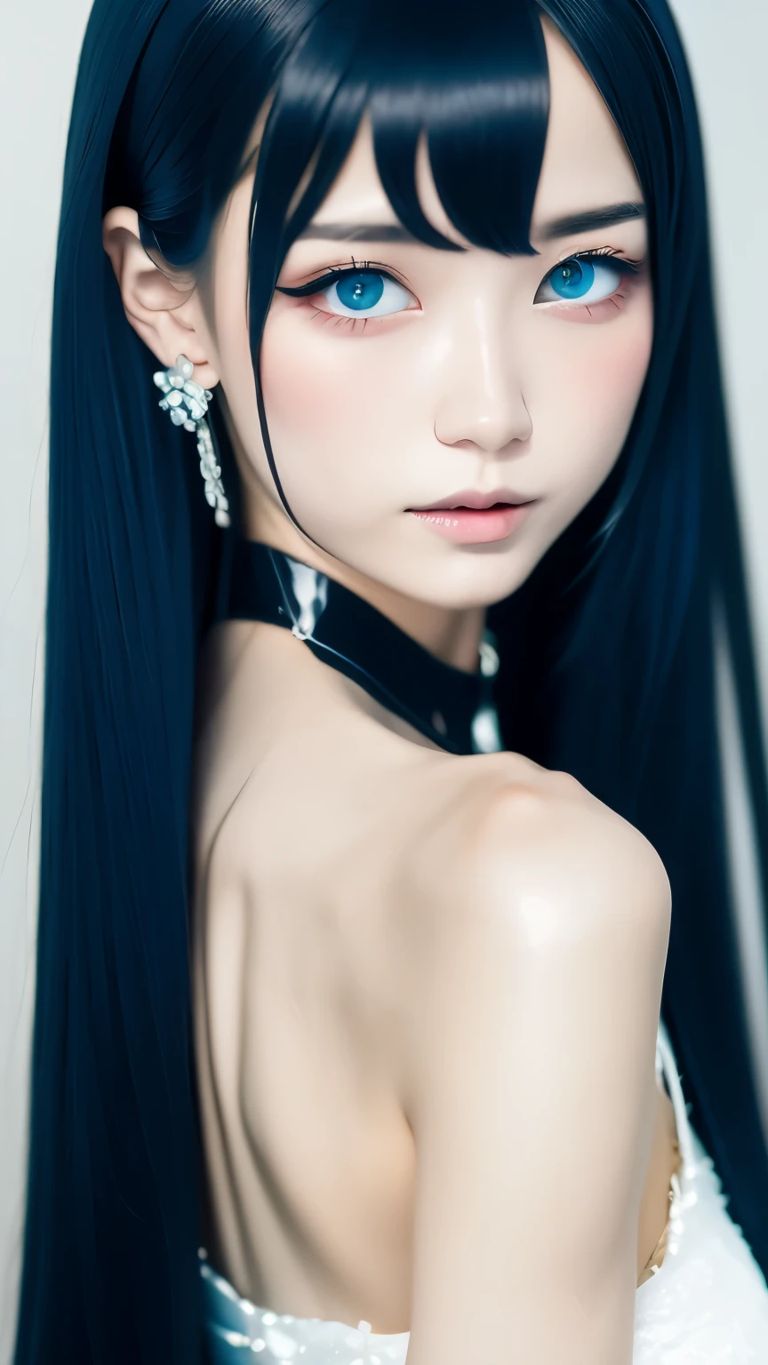 hair ornaments、earrings、tattoo、goth_punk, 1 girl, alone,、highest quality, realistic, Super delicate illustration, beautiful and attractive anime girl, miku hatsune, slender body, tied hair, one girl, girl pictures, full body shot, beautiful blue eyes, looked back,ear nipple rings、hair ornaments、gem、miku hatsune、