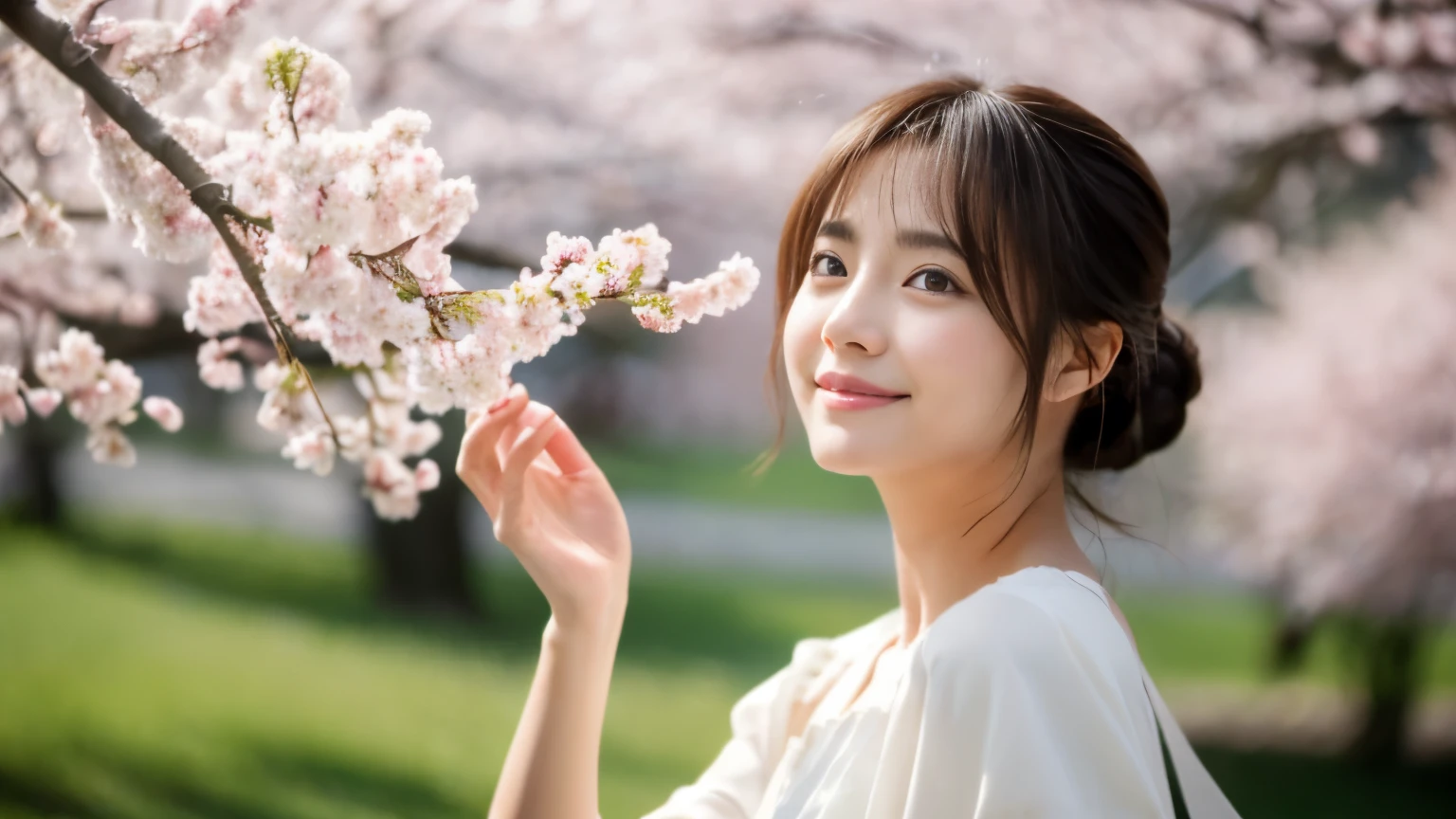 (masterpiece:1.3、High level image quality、high quality)、(beautiful realistic japanese:1.3),(perfect anatomy、Beautiful and perfect limbs、beautiful skin、healthy body),(japanese actress:1.3、cute:1.3)、21 years old、beautiful appearance、attractive pose、signs of spring、Cherry blossom trees、Gravure photography、professional photos、The wind is blowing、brook babbling、peaceful landscape、gentle love、