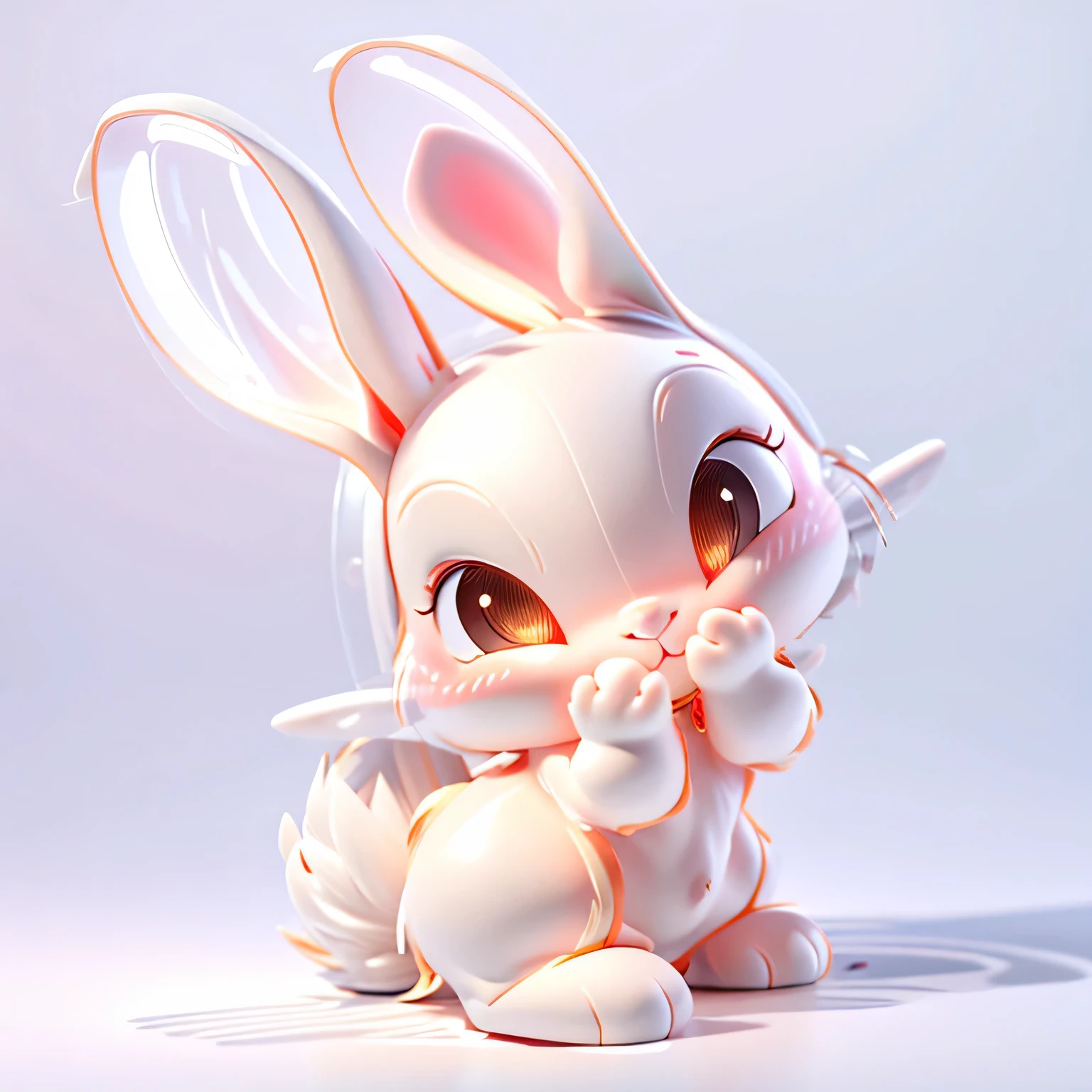 (best quality),(ultra-detailed),fullbody,chibi,A lovely rabbit, Blind box style, Transparent silicone, transparent light, Reflective light, highest quality, OC rendering, Studio lighting, Simple background, White background, 3D rendering, 4K，
