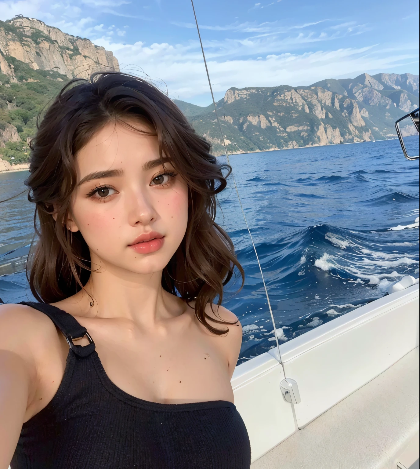 woman in black tank top on a boat in the ocean, ana de armas, portrait sophie mudd, on a boat, ana de armas portrait, portrait of ana de armas, olivia culpo, julia sarda, anastasia ovchinnikova, irina french, viktoria gavrilenko, madison beer, ana de armas as joan of arc