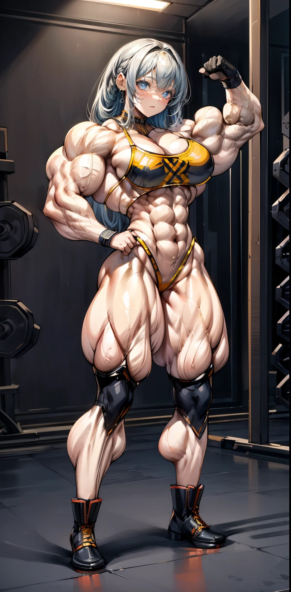 (best lighting) , (Extremely complex and detailed) , 4K unified, (Super detailed CG: 1.2) , (8k: 1.2),(original), (masterpiece) , (best quality),(masterpiece:1.4),Anime-like high quality,(masterpiece),masterpiece, Super clear picture quality，clearer than，（delicate face）best quality, absurd,((peace master, 4k, 8k, Yes, high resolution))1个girl, female student，,(beautiful bass),((bodybuilder:1.5))(girl),(miss),(((whole body:1)))whole body，(((whole body:1)))whole body，boots，Smile(((((long legs)))))