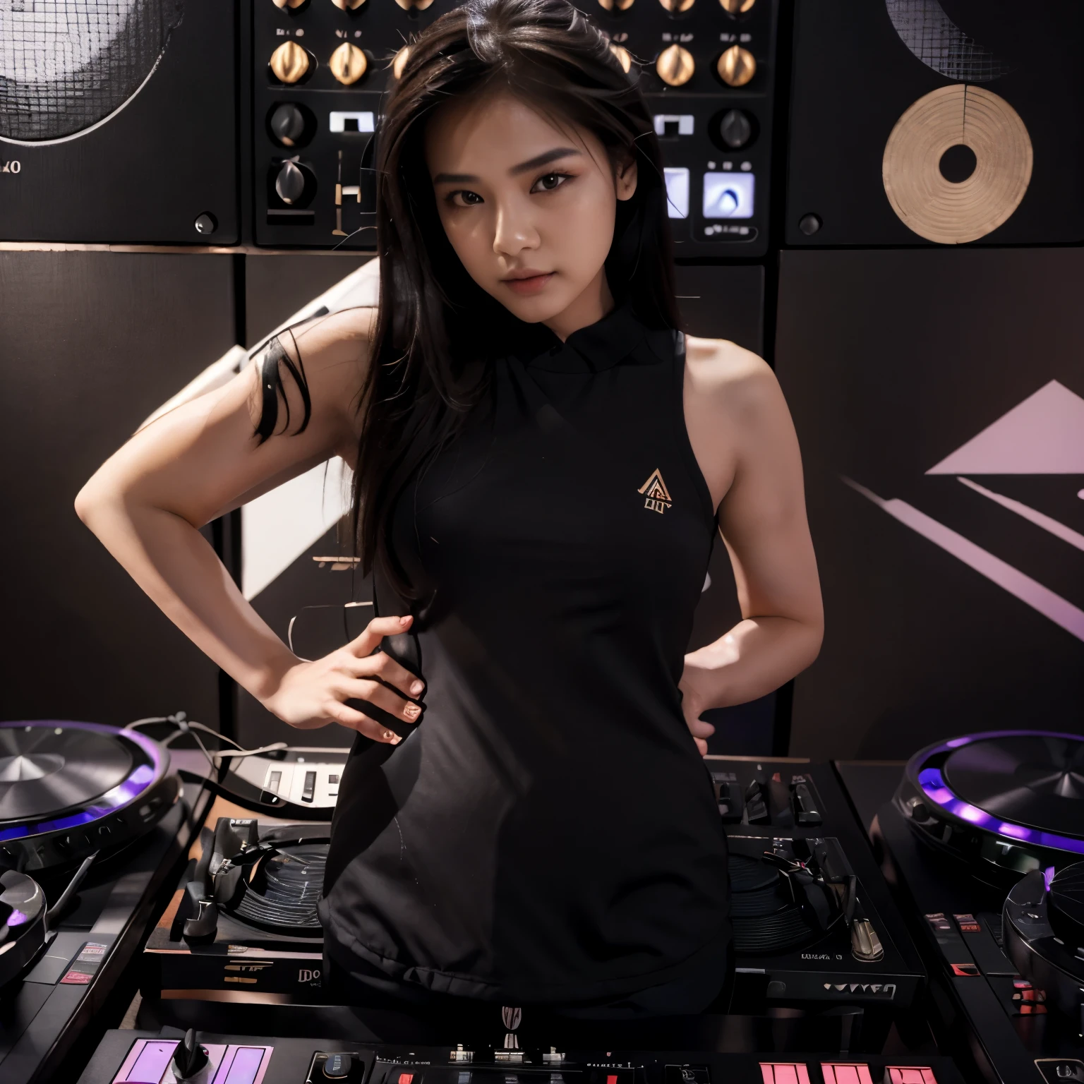 Gambar 3d laki laki keren dan imut sedang memainkan alat musik dj pioneer,memakai kaos berwarna hitam bertuliskan "DJ Bocil Asia remix" dengan latar belakang pemandangan yang indah
