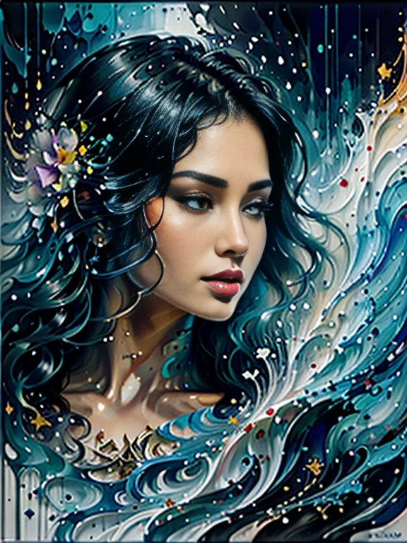 beauty with long wavy blue hair and various colored flowers floating in water, beautiful beauty, small breast, beautiful digital illustration, beautiful artwork illustration, beautiful digital artwork, beautiful gorgeous digital art, beautiful digital art, asian female water element, (splash water), gorgeous digital art, very beautiful digital art, close up fantasy with water magic, beautiful fantasy art, beautiful digital painting, beautiful digital illustration, gorgeous digital painting