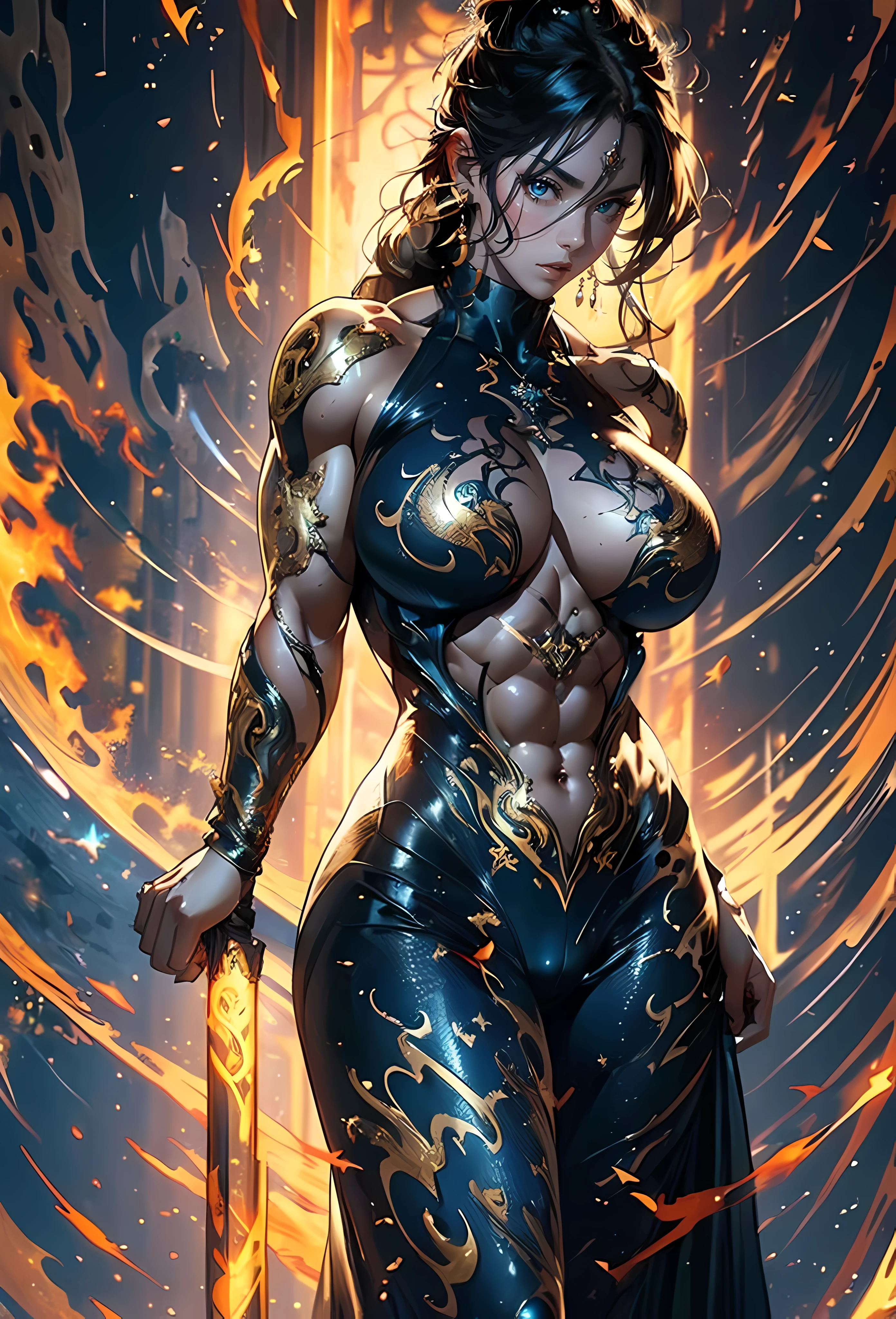 (((((Massive Female Bodybuilder))))), , , 
((((Muscular Quadriceps)))), , , 
((((Huge breasts)))), , , 
1, , (Masterpiece, (hdr:1.5), Beautiful and aesthetic:1.2),Depicting the goddess of war，She is a great giant，She is a lovely princess，Also a formidable fighter，Flame，lightning in sky，The top of the mountain at the foot of the mountain，Mountains in the distance，(theelementoffire:1.4)，Realistic flames，Composed of fire elements，Highly realistic，Correct anatomy，fully body photo，Bulge，Cute big breasts，revealing breasts，legs separated，plumw，Desire for dissatisfaction，Bare genitalia， Camel toes，Sexy gesture，climaxing，Sexual cleavage， Barefoot，Sexy gesture，（Wearing：Transparent fireproof armor）1female，30 age old，Married Woman，MILF， solo，beatiful detailed eyes，（zentangle，datura，Tangles，entangled），holy rays，gold foil，Gold leaf art，Deep background，Fantastic and incredible，Epic composition，(Complicated details，Hyper-detailing:1.2)，Ultra photo realsisim, fearsome, epic realistic, Faded, ((com cores neutras)),(pastel colour:1.2), Detailed face, Detailed eyes，Hyper-realistic, + cinema shot + Dynamic composition, Incredibly detailed, Sharpen, Cinematic, warm lights, Light effect, Dramaticlight, (Intricate details:1.1), the complex background, (greg rutkovsky:0.8),