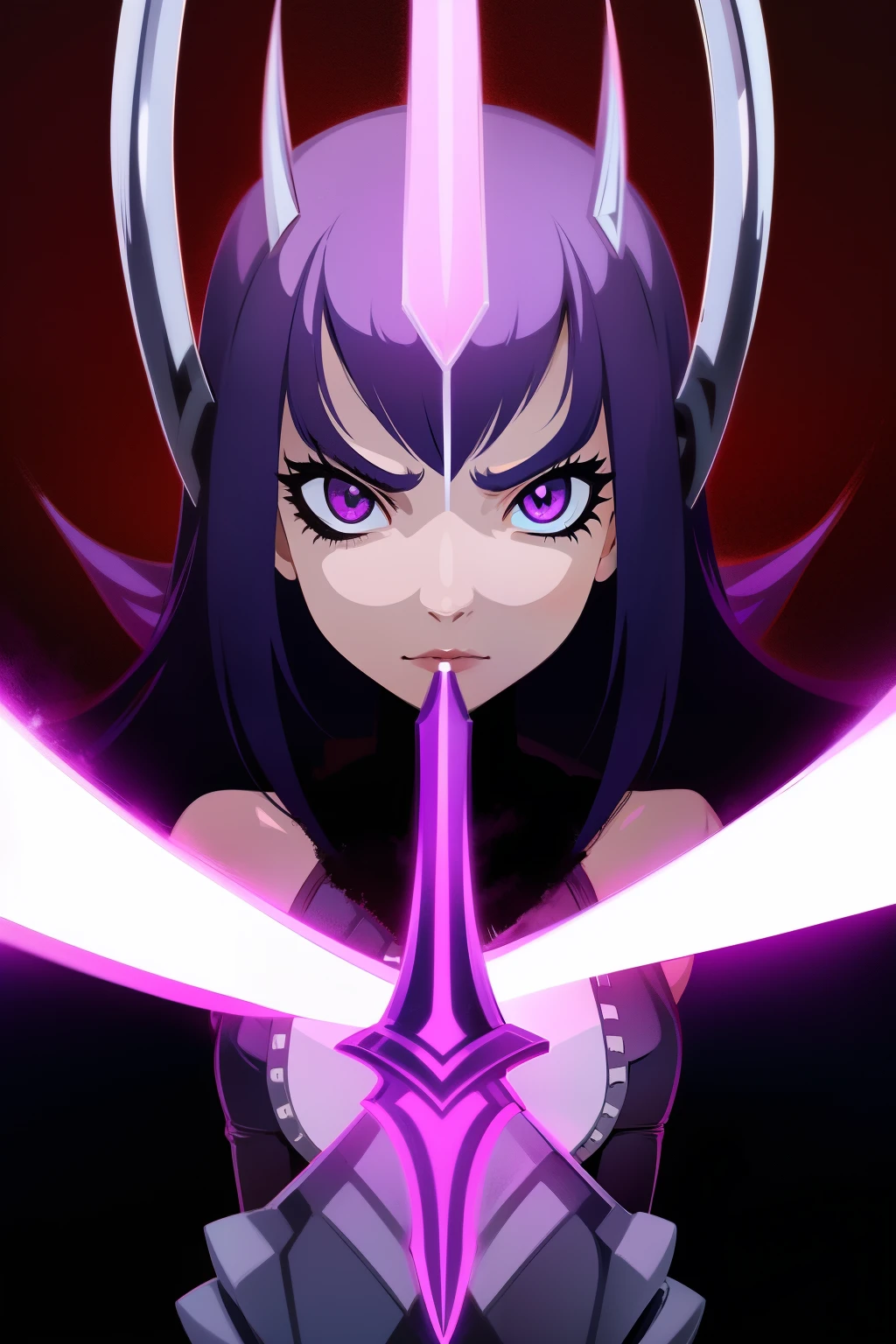 girl with dual sword and evil face
