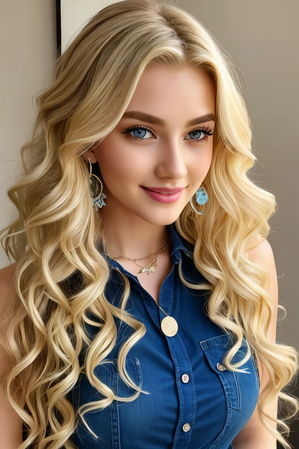 1 girl, 23 years old, alone, long hair, larger breasts, looking at the viewer, blonde, rainbow colored eyes、whole body, necklace, earrings、bracelet、gorgeous and stylish dress、 realistic, cute face、model body shape、curly hair、high resolution、High resolution、realistic、great proportions、ideal body shape、smile gently