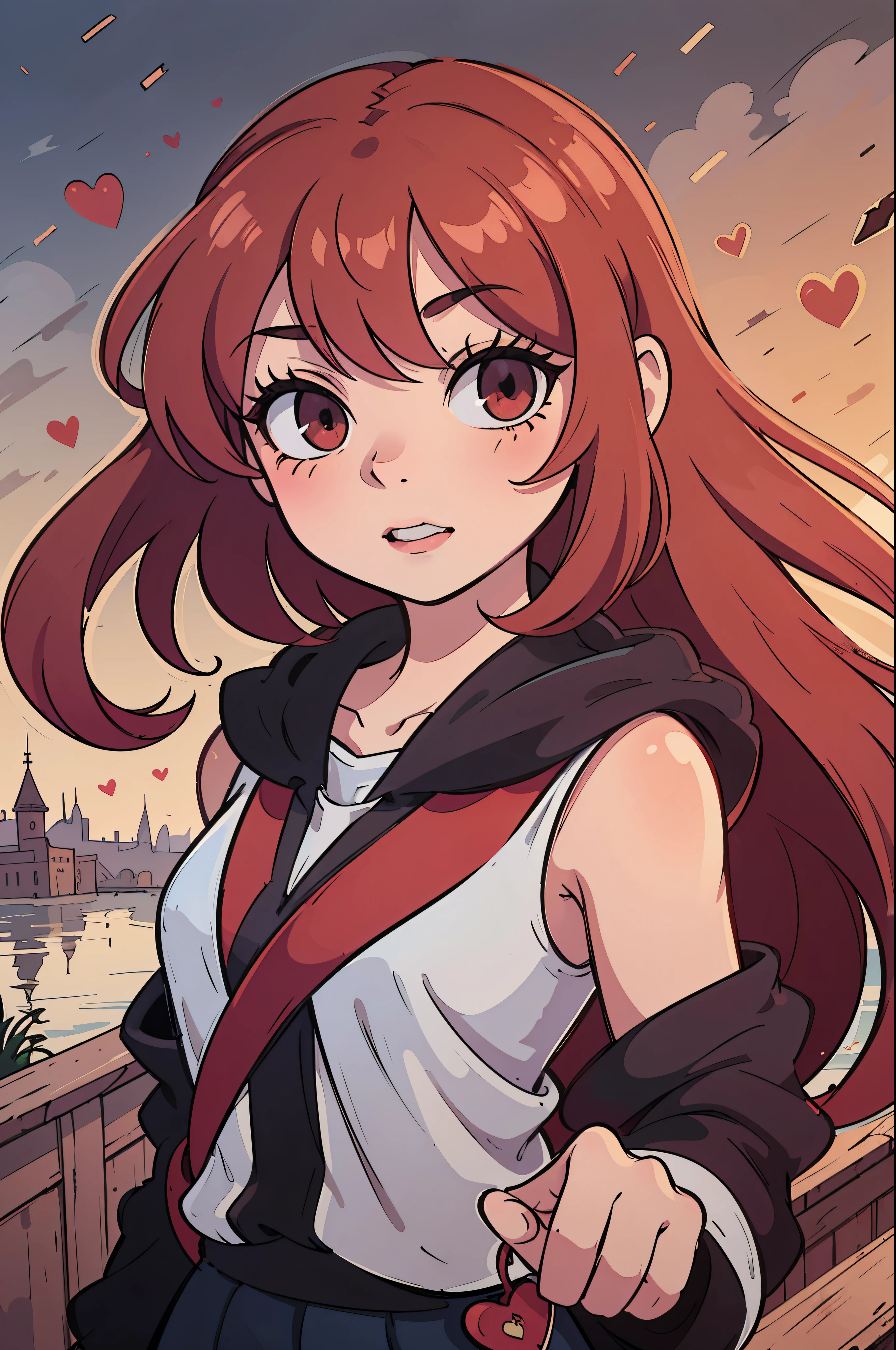 vermelho, garota, Covered area, hearts, princess, lindo, Wonderland, strong vermelho hair, anime, vermelho eyes, bonitinho, very lindo