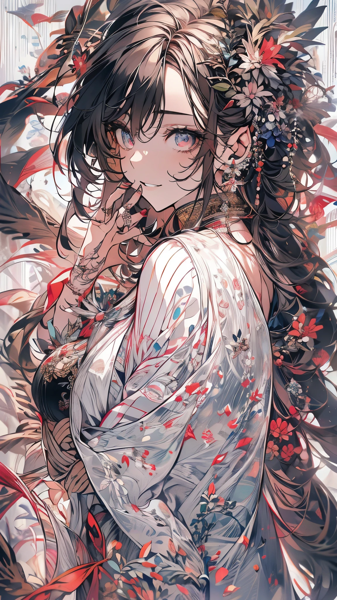 ((8K resolution))、((highest quality))、((masterpiece))、((Super detailed))((((dramatic))),(focus on character)、woman、eight-headed body、glamorous、Completely naked、tattoo、smile、jagged teeth、double teeth、earrings、dark pubic hair、sex、sexual intercourse、hot spring