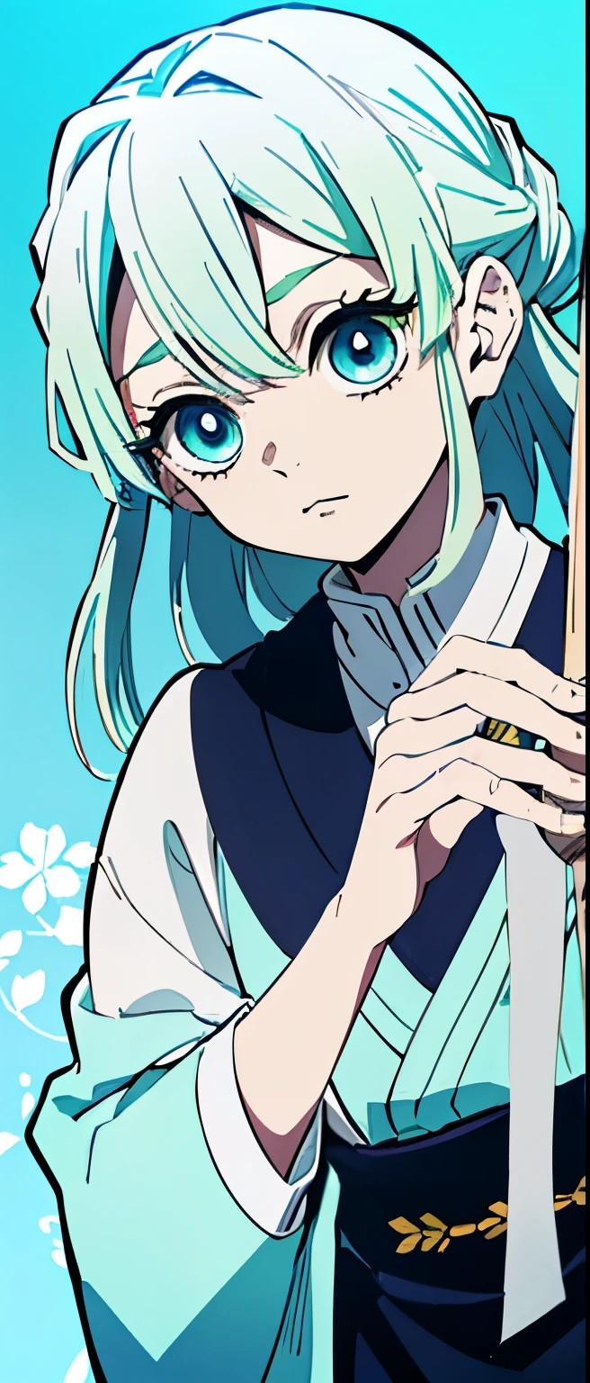 Un par de ojos hermosos detallados color verde degradado con azul, colores vibrantes mejor calidad 0.8 muy detallado, long eyelashes ((only eyes)) paleta de color suave y bonita kimetsu no yaiba style