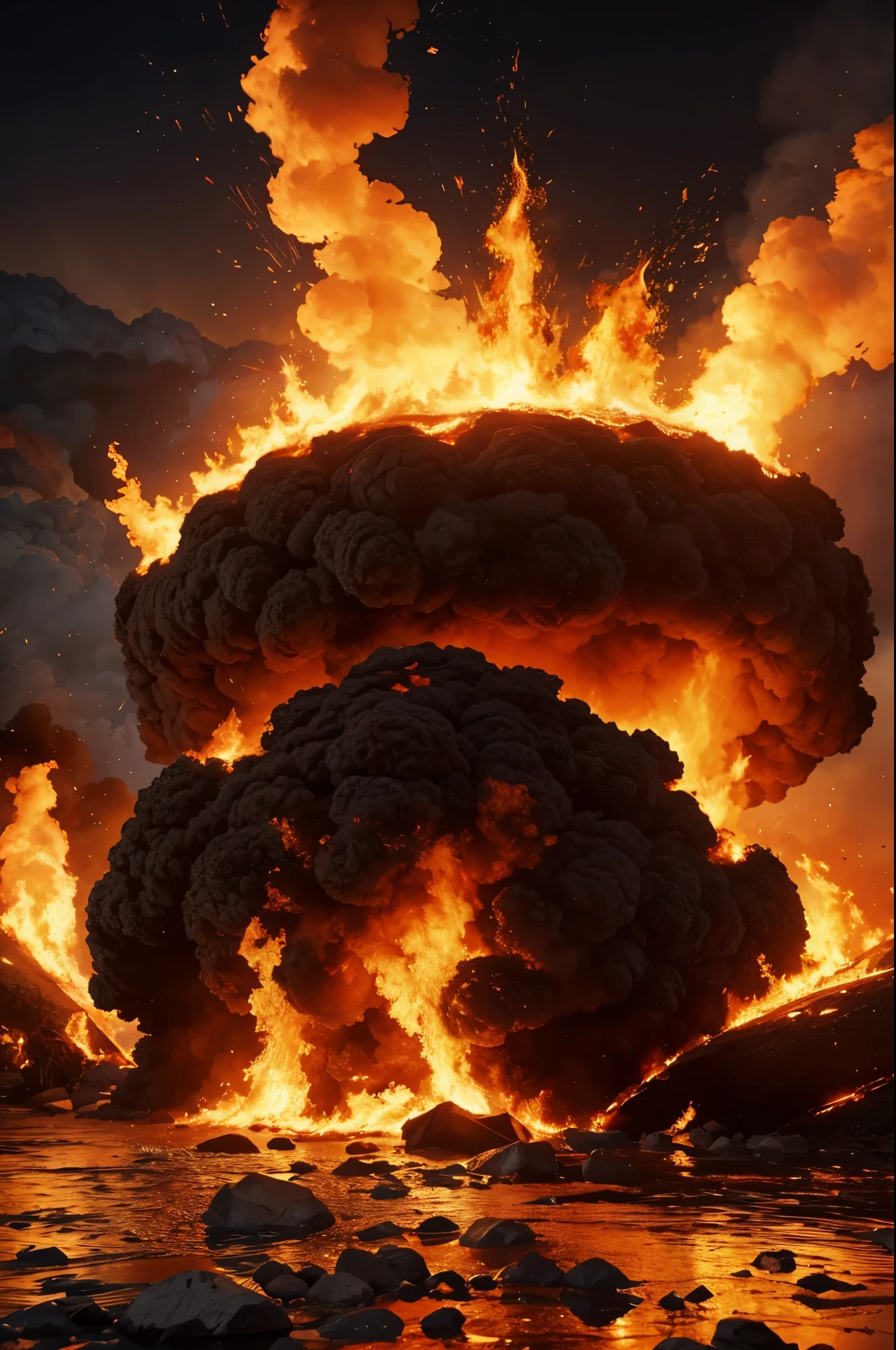 masterpiece, best quality, extremely detailed, hyperrealistic, photorealistic, big fire explosion
