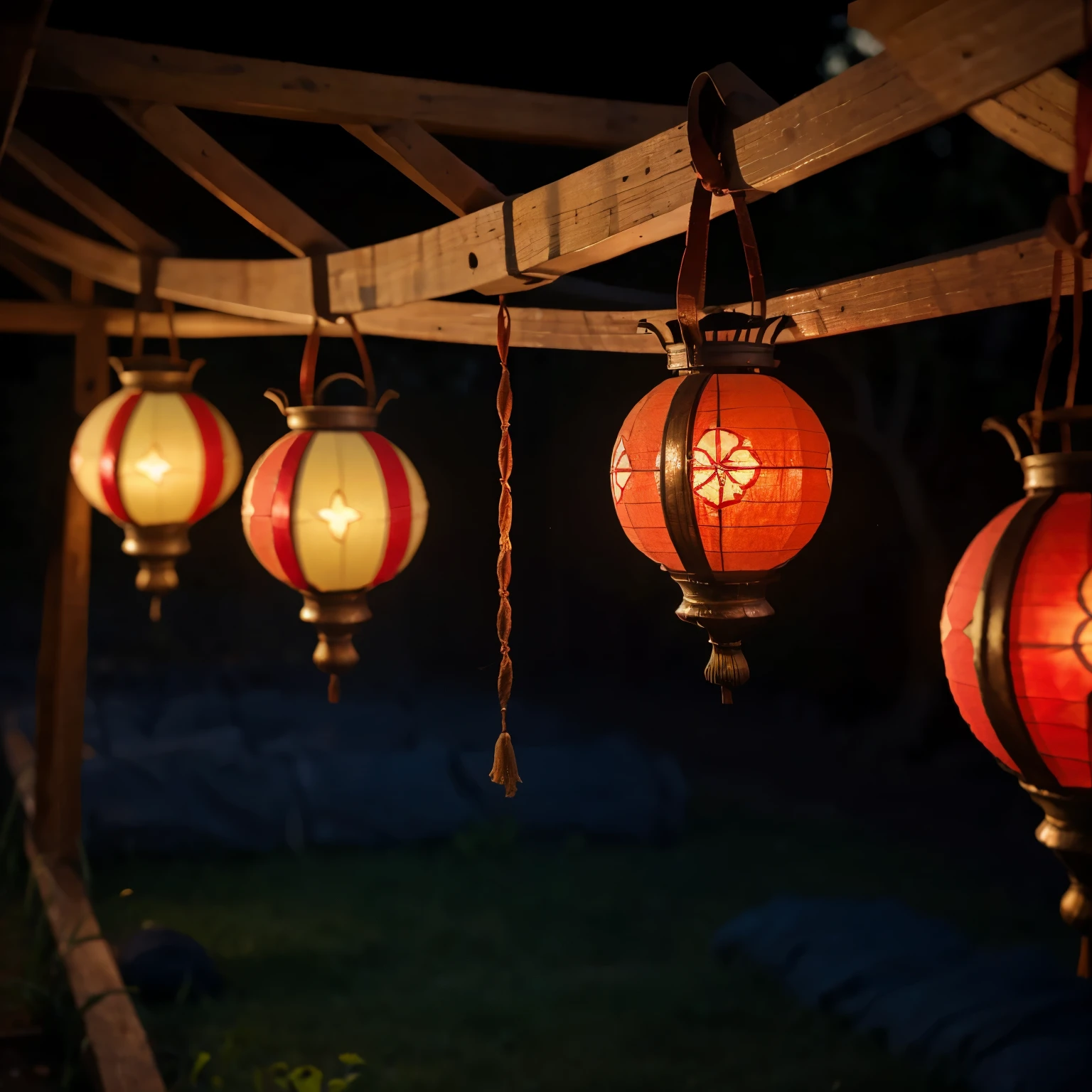 Chinese lanterns with dark red background