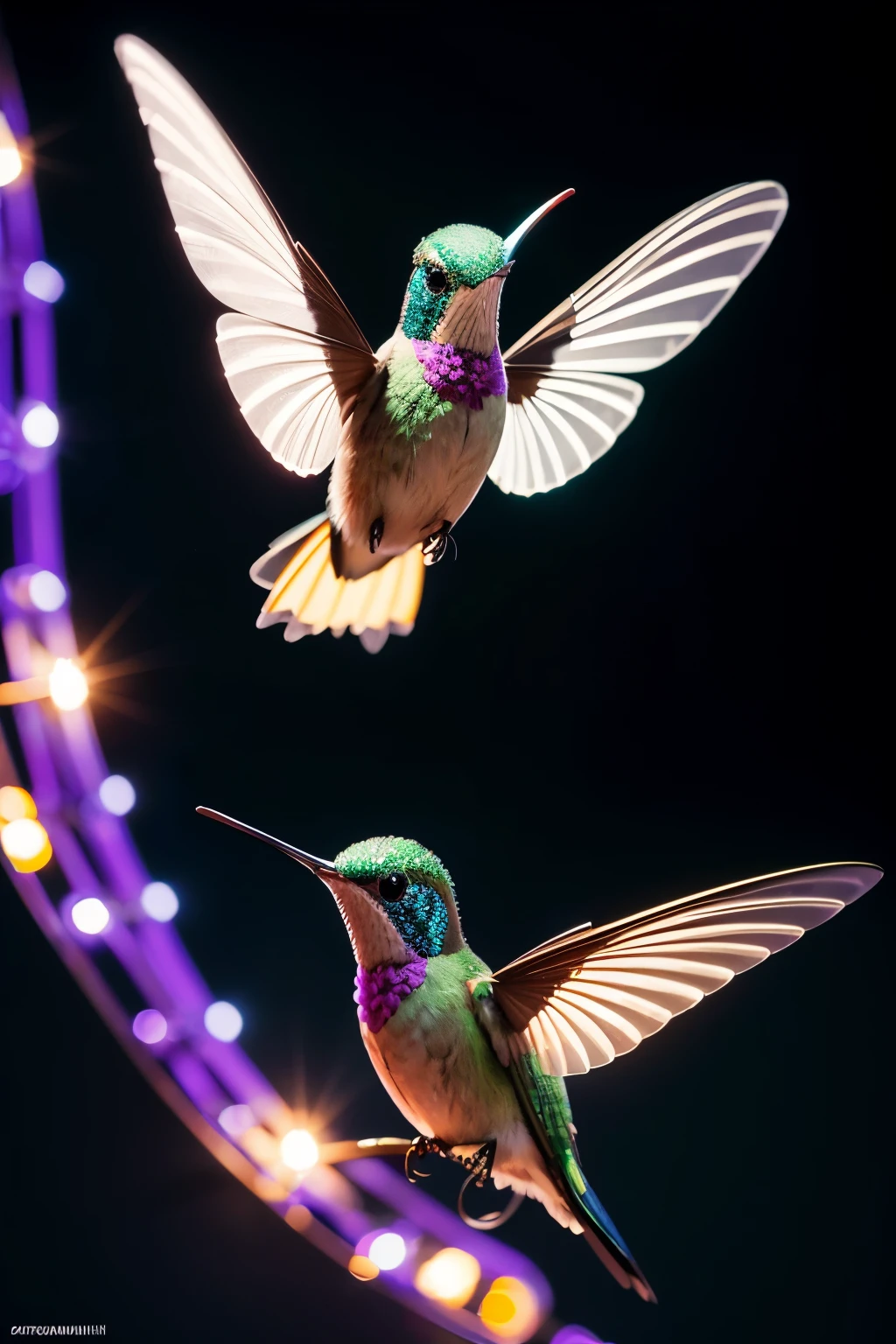 (best quality,highres,ultra-detailed),(realistic,photorealistic:1.37),mechanical hummingbird,plasma-sipping,fantastical,vivid colors,portraits,fluorescent flowers,light source,bokeh,surreal lighting,masterpiece:1.2