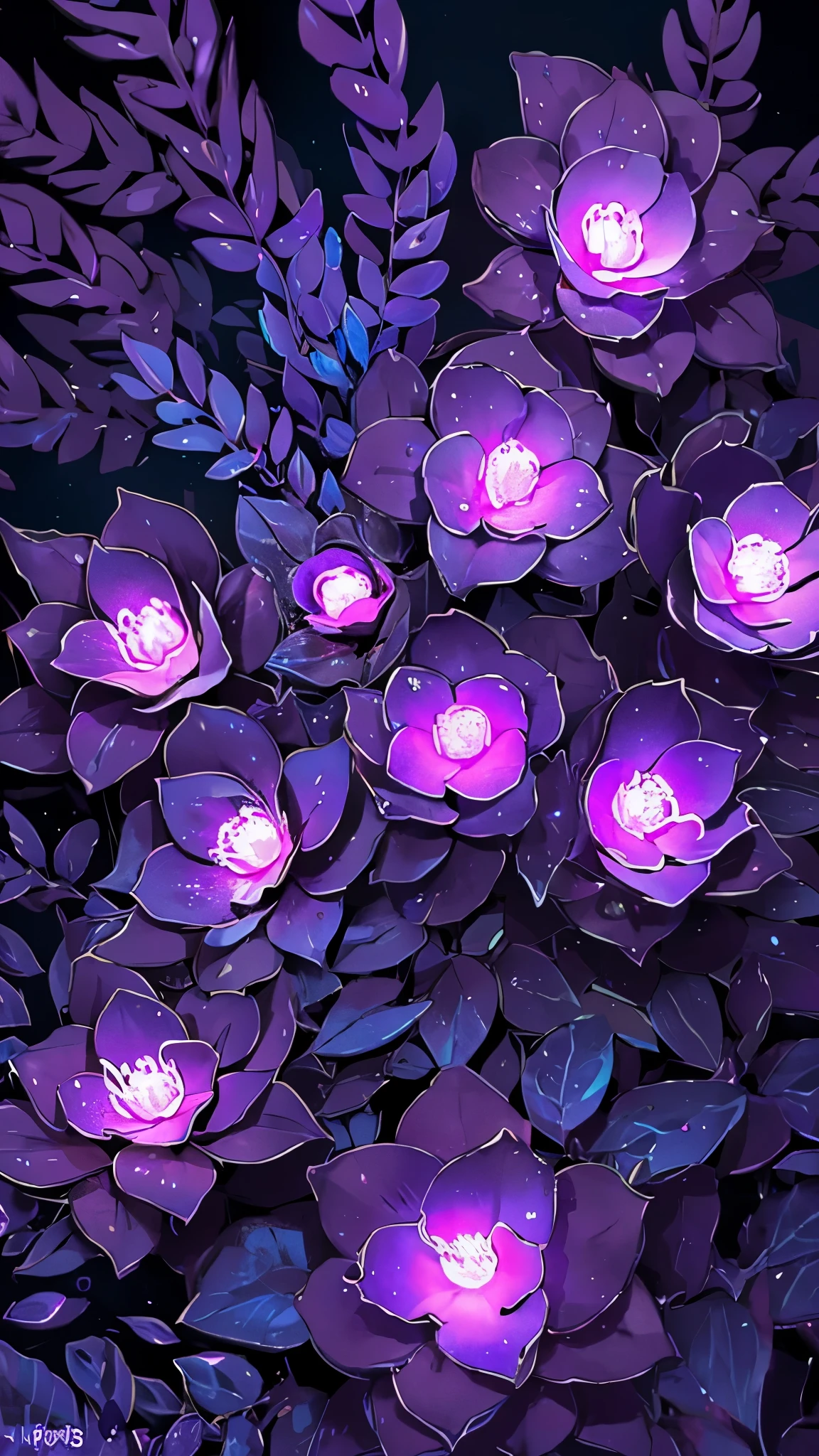 flowers in the night with a crescent and stars above them, glowing flowers, 🌺 cgsociety, luminous flowers, soft flowers, glowing delicate flower, magical flowers, glowing, by Yang J, loish and wlop, by Ni Tian, glowing lights! digital painting, ross tran. scenic background, pretty flowers, glowing neon flowers, by Ross Tran, soft digital painting