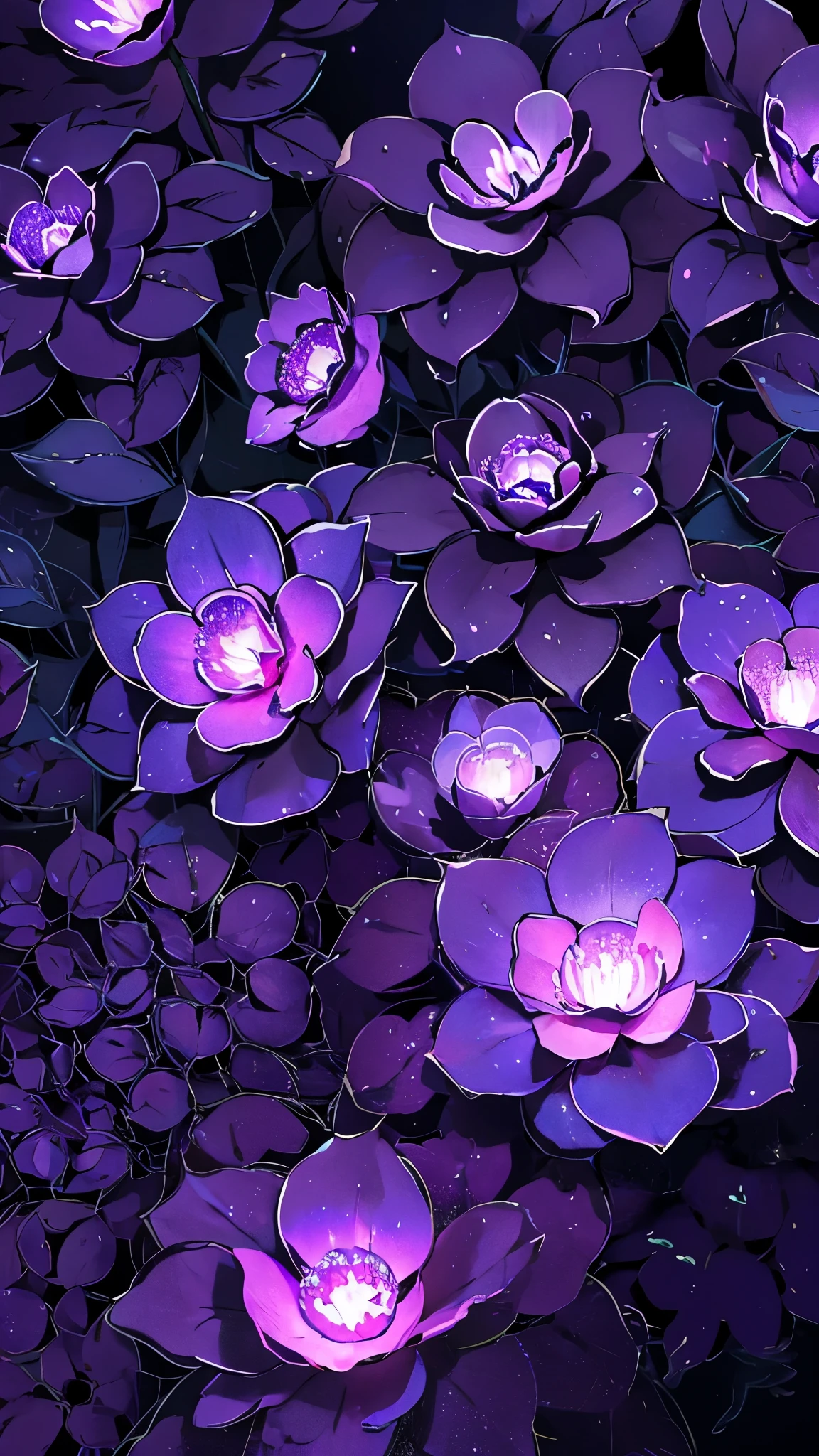 flowers in the night with a crescent and stars above them, glowing flowers, 🌺 cgsociety, luminous flowers, soft flowers, glowing delicate flower, magical flowers, glowing, by Yang J, loish and wlop, by Ni Tian, glowing lights! digital painting, ross tran. scenic background, pretty flowers, glowing neon flowers, by Ross Tran, soft digital painting
