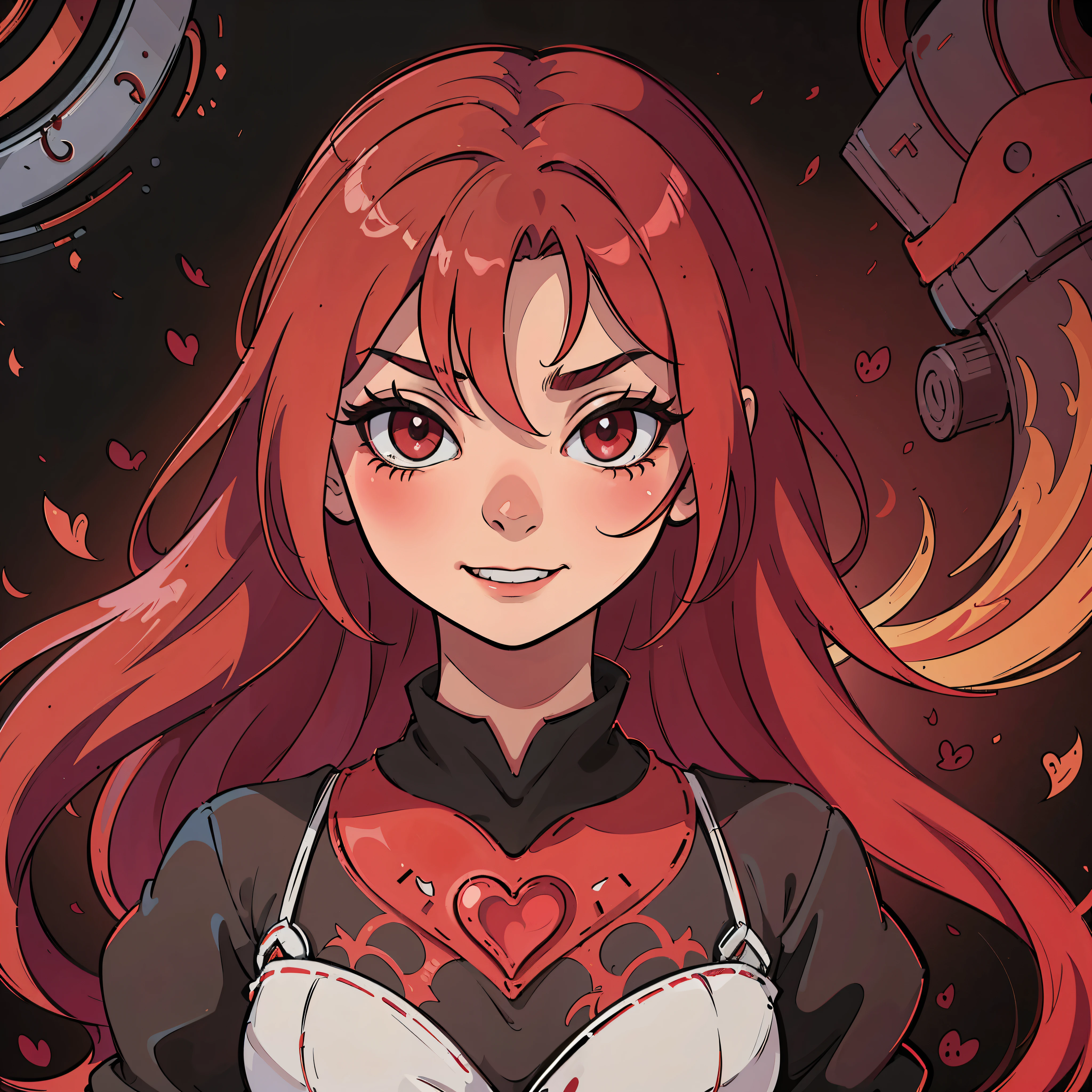 villain, Apenas smile, Apenas, crueldade, genocida, vermelho, garota, Covered area, hearts, princess, lindo, Wonderland, strong vermelho hair, anime, vermelho eyes, bonitinho, very lindo, cores vivas