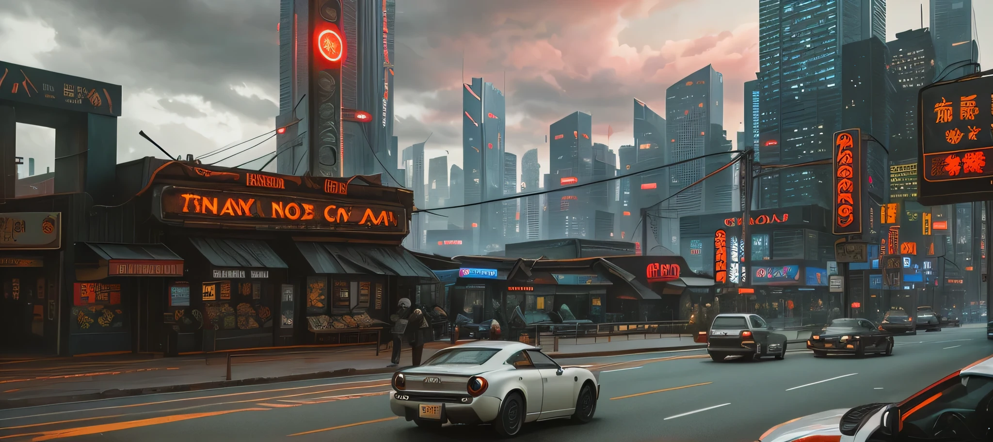 The painting depicts a surreal and futuristic landscape, A blend of awe-inspiring beauty and terror. The sky is deep, Pulsed red, The clouds seem to be alive,On the move. In the distance, Great city view view, towering skyscrapers, Neon lights, and a row of buildings. The city is illuminated by various colors and displays, Adds an overall feeling of awe and wonder.
Sin embargo, There is also a sense of horror in the picture. Buildings and structures appear to be in a state of decay and disrepair, Broken windows, Missing parts, and cracked facades. The city is vibrant, But there is a sense of confusion and unease, It seems that something is wrong.
In the foreground, There is a huge one, Sentient beings, With a distorted and inhuman appearance. Presence consists of wires, circuit, and mechanical parts, It seems to be coming out of the ground, As if rising from the depths of the earth. Its eyes glow with an intense, Red light, Its mouth opened, Rows of sharp sharpness are revealed, Metal teeth.
The background is shrouded in darkness, Only a few, Dim lights are visible in the distance. There is a sense of the unknown and uncertainty, As if the world beyond the cityscape is vast and wild.
The painting captures the essence of a surreal and futuristic world, A blend of awe-inspiring beauty and terror. The images are visually stunning, It shows the world in new and unusual eyes, A mix of the familiar and the unknown.
High detail RAW color art, animation, Cartoon, (white theme), (intricately details, Fine details, ultra - detailed), Ray traching, Subsurface scattering, ((pastel colour)), diffused soft lighting, Shallow depth of field, By (Oliver Wetter), author:Stanley Kubrick, shot on a Canon EOS R5, 28mm lens, f/2.8, Sharp focus bokeh