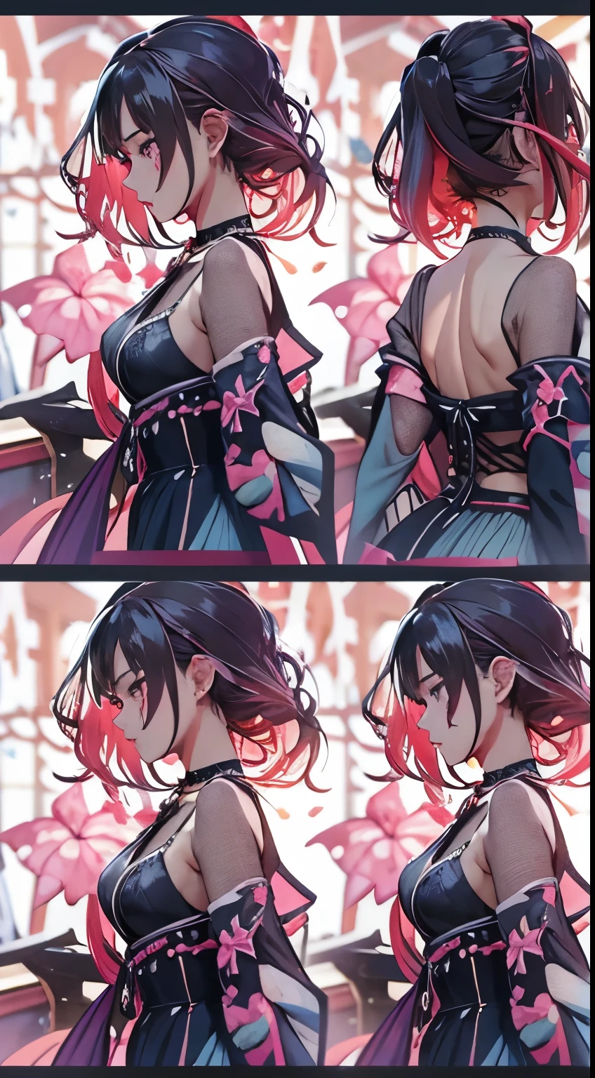 Loose clothing、cropped shoulders、Dark string dress、How to wear a black dress、Decorated with intricate patterns and bright colors、transparent materialakes skin shiny、The artwork depicts seductive female dresses wearing damp cloth and transparent skin, Floral and dreamy patterns，Traditional clear skin，Smooth as silky smooth。Her dress draped elegantly over her curvaceous figure、Emphasize her captivating silhouette。She is a gentle night of fireworks、Dynamic posing、sexyposture、Bask in soft moonlight。The scene is、With a touch of mystery and sexiness、It exudes an ethereal dreamy atmosphere。The image style is、It combines watercolor and digital illustration techniques.、Let you feel the exquisite beauty and charm。soft moonlight lighting、casting soft highlights and shadows on her charming features。Dynamic posing、Bold Pose、The hand is somewhere、ssee-through、show through、A sexy、Wet hair、Wet、（the cherry trees、Flower petals、SakuraNS、the cherry trees、Sakura Blizzard 1.5）、submerged、Transparent skin、Wet clothes、（Chest 1.2）、Navel Ejection、Swaying in the wind、Burgundy、pale red、（Laziness 1.5）、Lace color、lace choker、choker necklace、Lie on your back on the water、New lining、