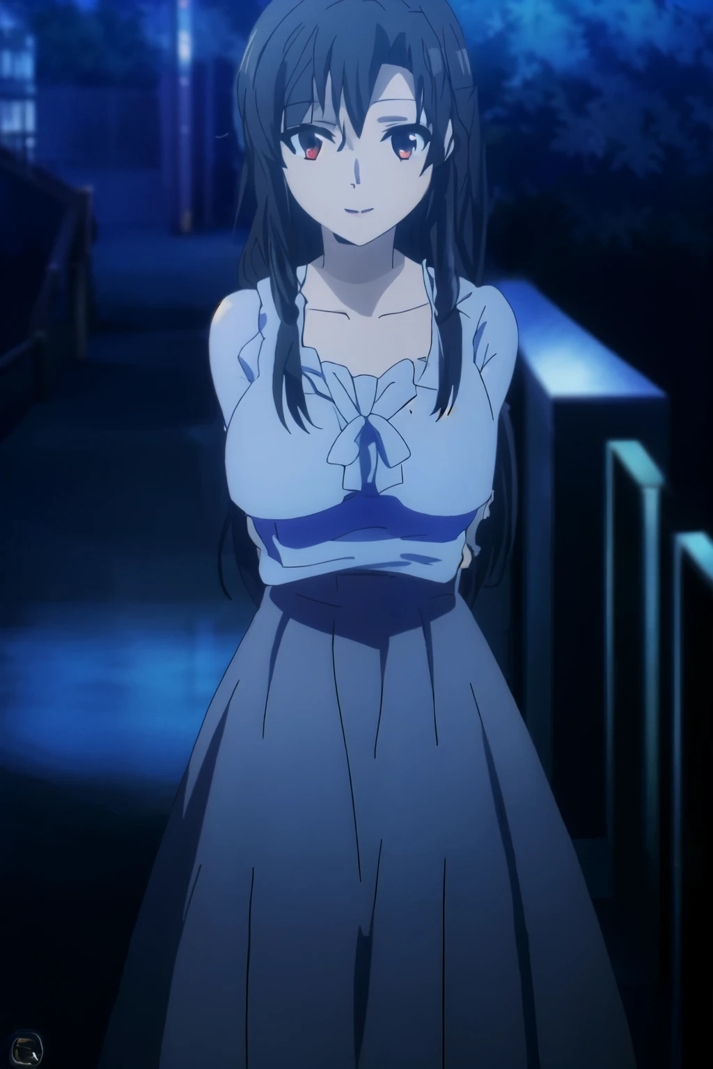 anime girl in a dress standing in a dark alley, no filme de anime,  de vestido, in an anime, hanayamata, visual de anime de uma linda garota, captura de tela do filme de anime, ( ( ( Yoshinari Yoh ) ) ), captura de tela de anime, captura de tela de um anime de 2012, quadro de anime ainda, garota de anime chamada Lucy