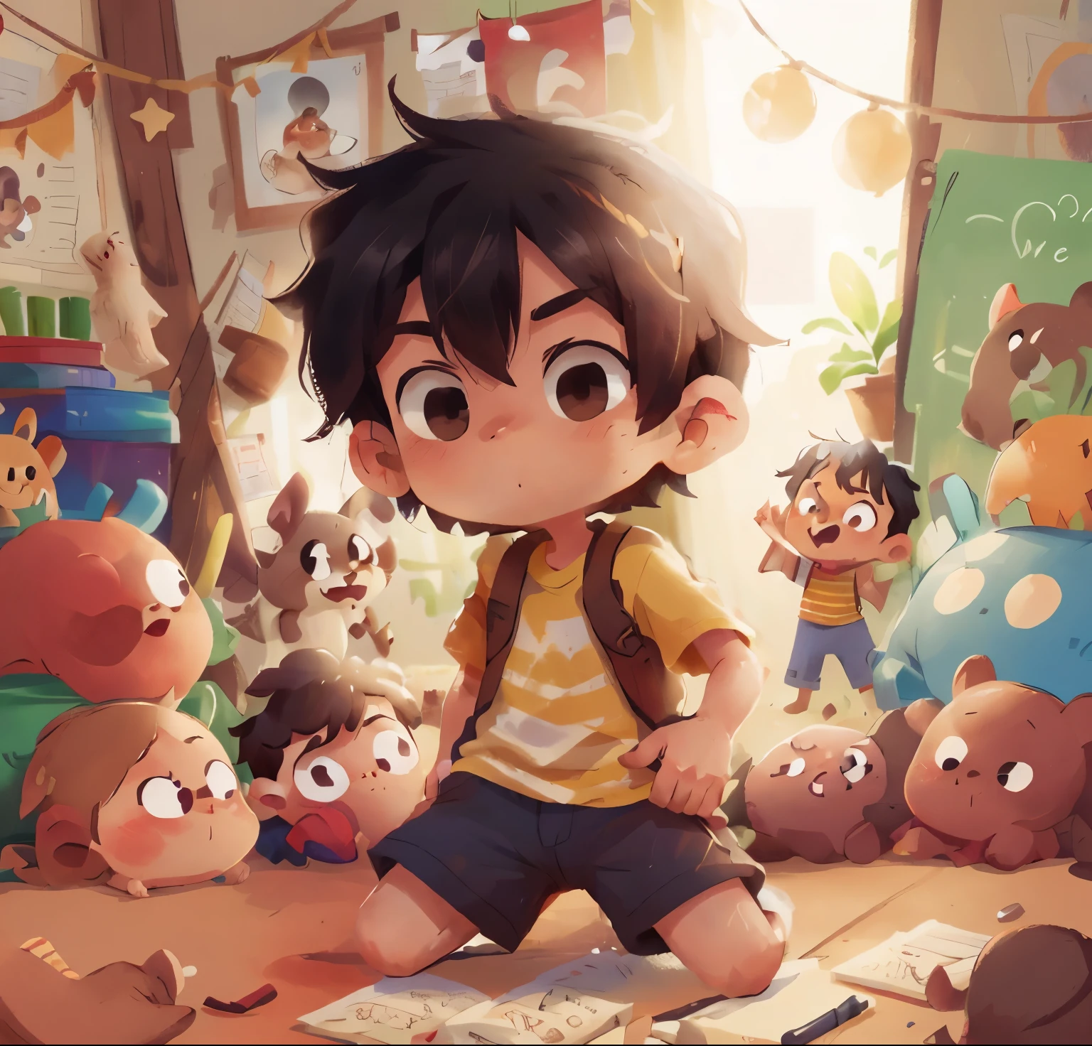  I wanted a drawing for a full-length children's story of a five-year-old boy with black hair and light brown eyes