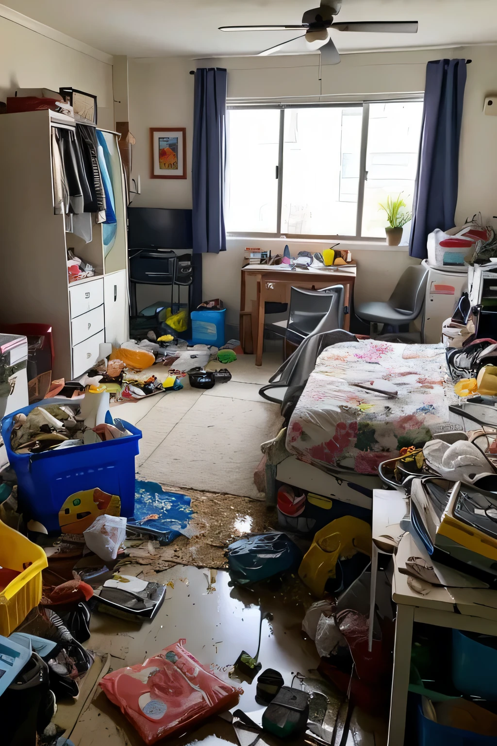 Dirty room with lots of trash and trash