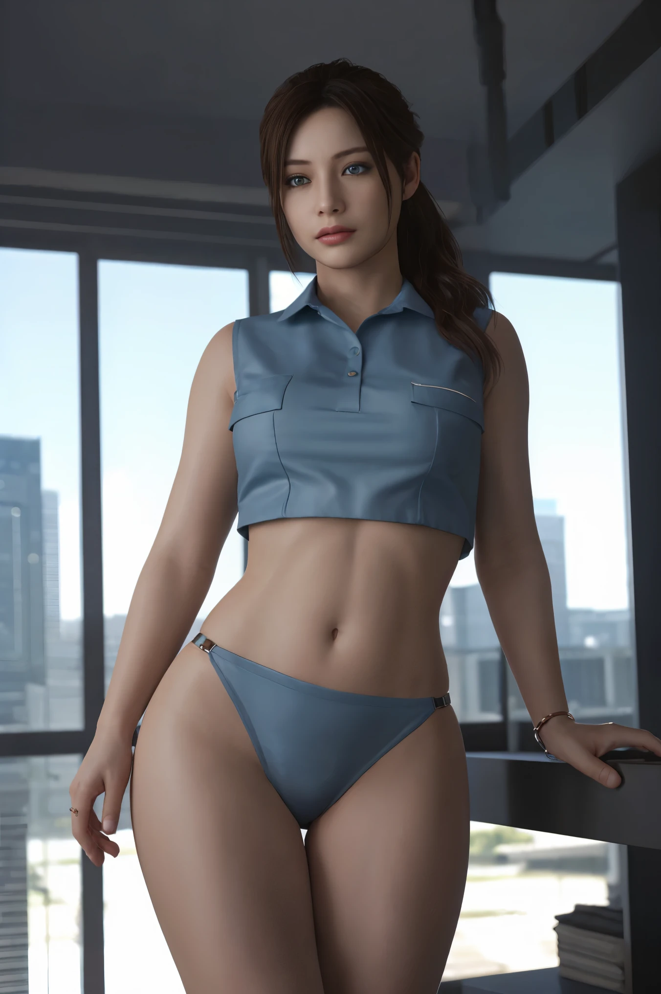 Claire Redfield from Resident Evil, posing seductively to viewer, solo:1, pov, beautiful thick thighs, front view
Sunny city background, long hair, 3/4 body, Nurse uniform