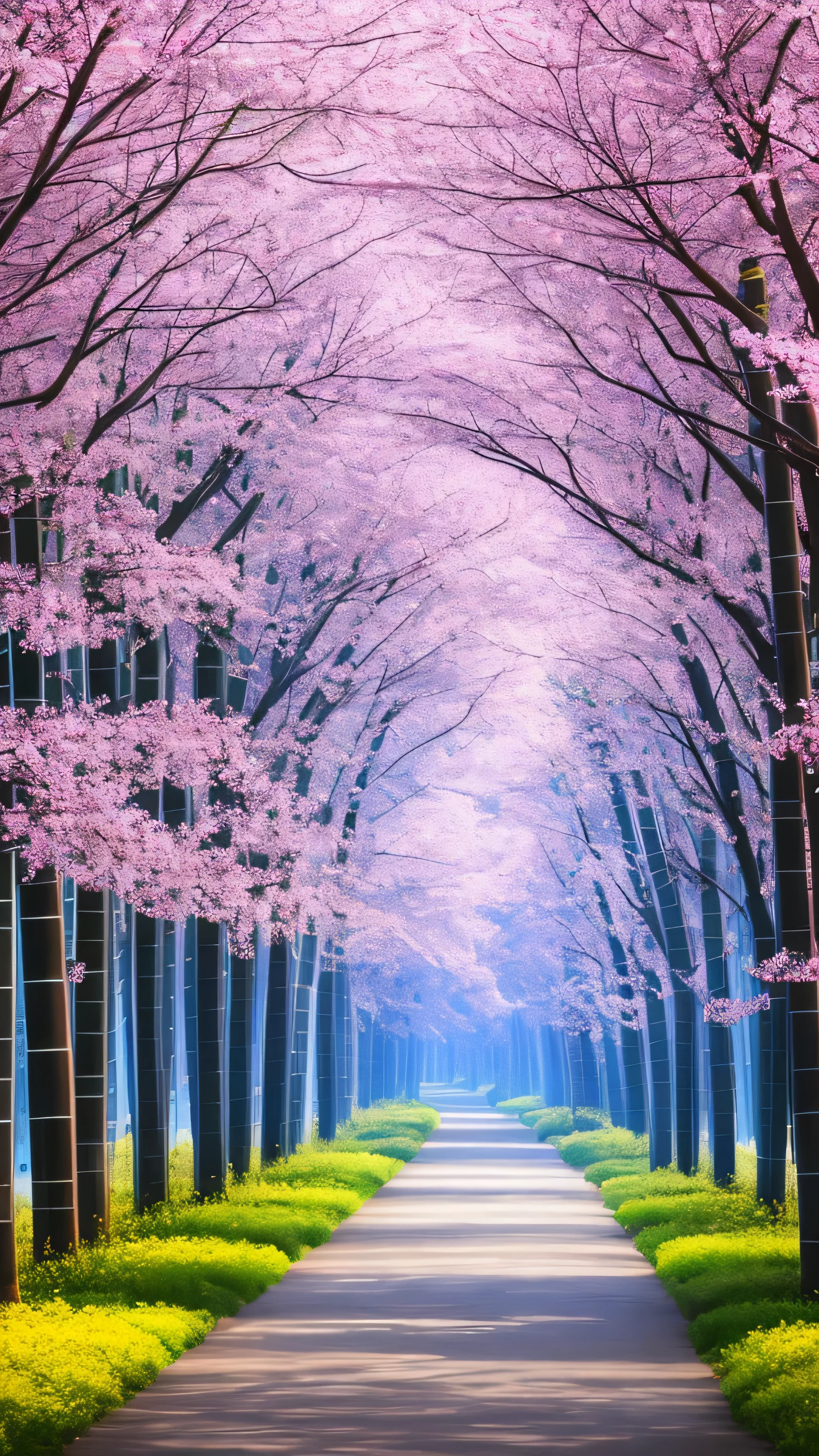 masterpiece, best quality, high quality, extremely detailed 8k wallpaper of CG unit, a charming and dreamy scene of a lush forest of sakuras, with tall trees, creating a sense of mystique and enchantment, artistic station, digital illustration, intricate, trend, pastel colors, oil painting, award-winning photography, Bokeh, depth of field, HDR, flower, chromatic aberration, photorealistic, extremely detailed, trend in artstation, trend in CGsociety, intricate, high detail, dramatic, art in the middle of the journey, old tree, winding road, lakelet, small fog, cherry blossom tree, small lake next to the forest, tree tunnel, forsythia flower, bamboo