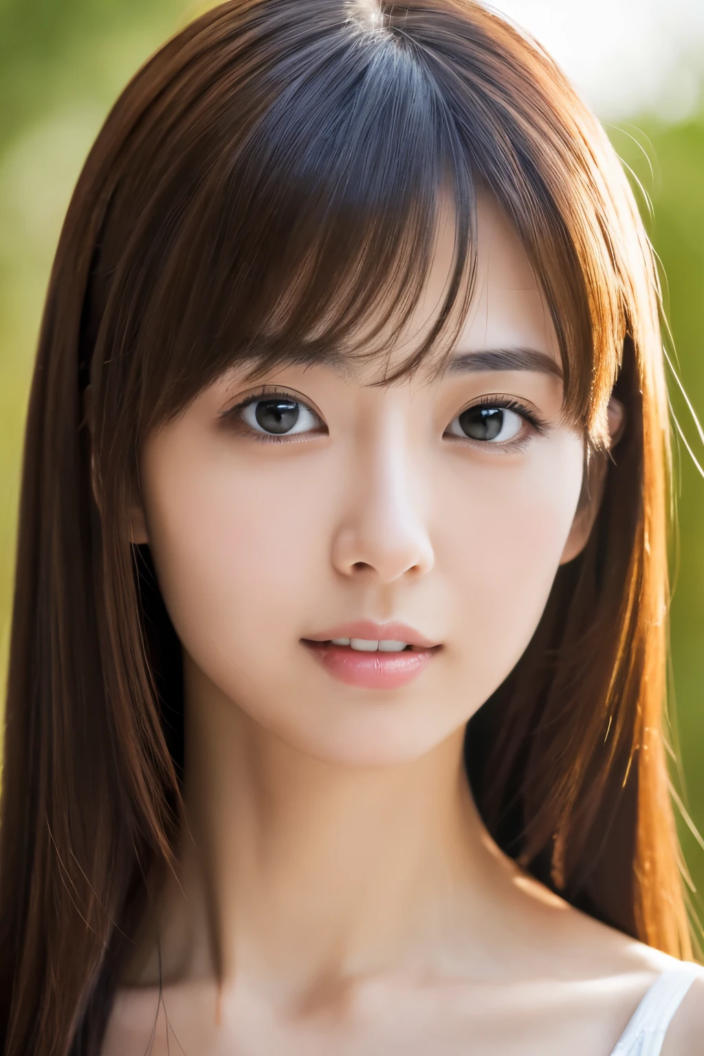 Masterpiece, Best Quality, Photorealsitic, Ultra-detailed, finely detail, high resolution, 8k wallpaper, Professional, high level of detail, 1girl in, Skinny Japanese woman, ((Facing the front)), Detailed clavicle, face perfect, straight hair, (look straight at a camera)