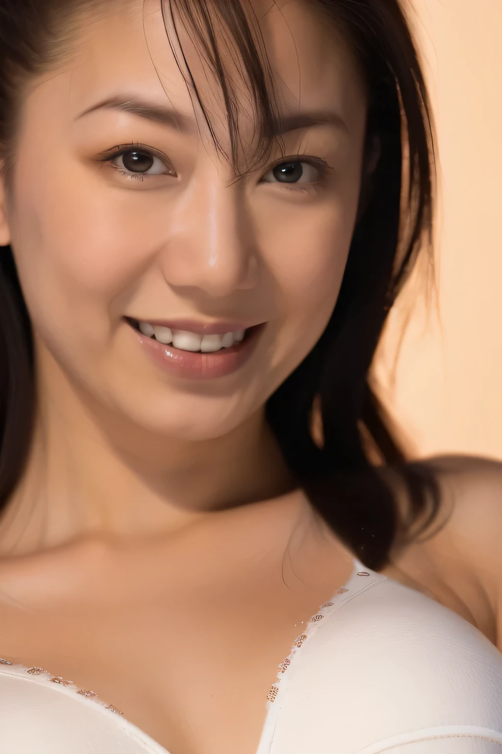 NSFW:1.3:((highest quality、8K resolution、master masterpiece、portrait:1.3)), Photoreal, 35mm film, mature woman:1.5,daytime, wrinkles around the eyes,wrinkles around the mouth,((fancy white bra_panties:1.3)) , (outdoors_city street: 1.3), jumbled background,look at the audience,(Tokyo cityscape:1.3), whole body,smile