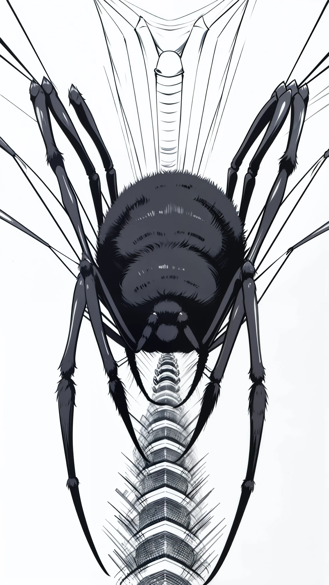 (((arachne, black spider,white background))), from above