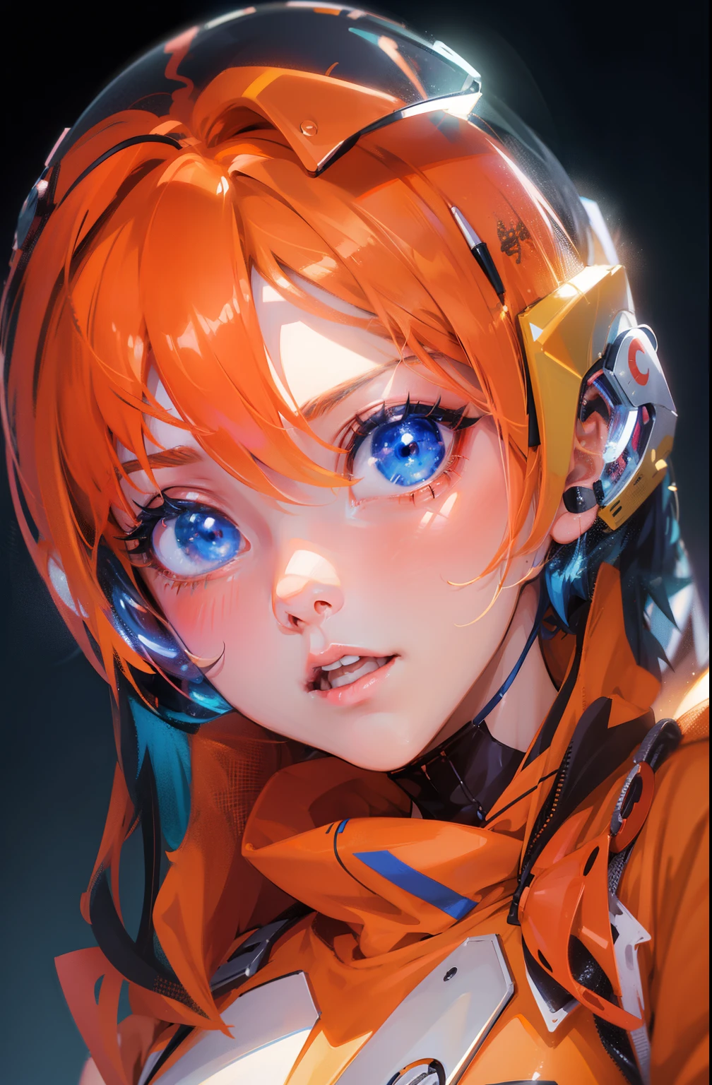 Anime girl in orange clothes with goggles and blue eyes, anime style 4 k, portrait anime space cadet girl, anime art wallpaper 4k, anime art wallpaper 4k, anime art wallpaper 8k, anime styled digital art, anime style. 8k, detailed digital anime art, rossdraws cartoon vibrant, anime style digital art, advanced digital anime art, digital anime art