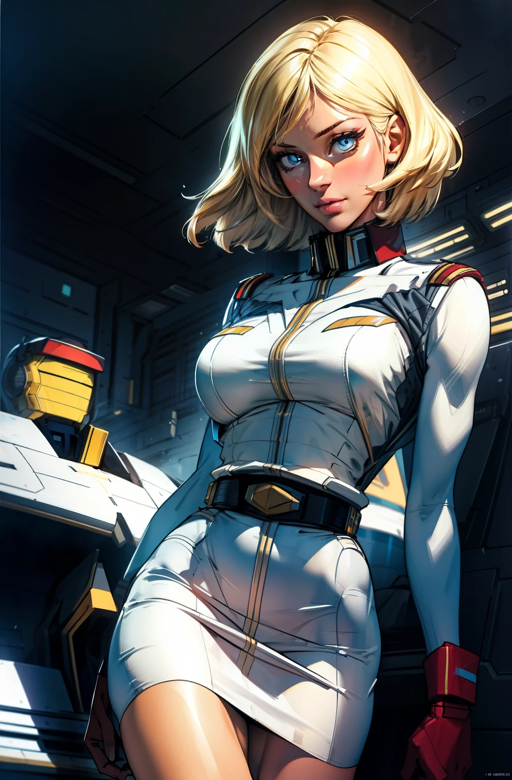 ((masterpiece)), ((cinematic lighting)), realistic photo、Real Images、Top image quality、1girl in, sayla mass, Elegant, masterpiece, Convoluted,Ultra mini skirt、 Realistic, Best Quality, absurderes, high face detail, Perfect eyes, mature, Cowboy Shot, , Vibrant colors, White uniform, Skirt,