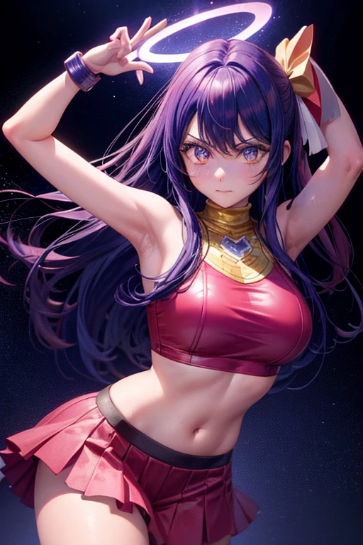 Athena Asamiya, el personaje de “The King of Fighters”, has the following physical characteristics12: Altura: 163 cm Peso: 49 kg Color de pelo: Purple Measurements: 83 cm (busto), 57 cm (cintura), 82 cm (cadera) Estilo de pelea: Psychic powers + Artes marciales chinas modelando antes cde pelear