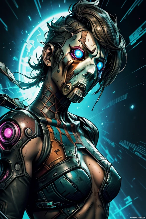 best quality, high_resolution, ulzzang_zombie,mecha_belly, cowboy shot, nsfw, sagging breasts:1.5, huge breasts,mechanical arms:0.3, guro,post-apocalypse, skull,guro