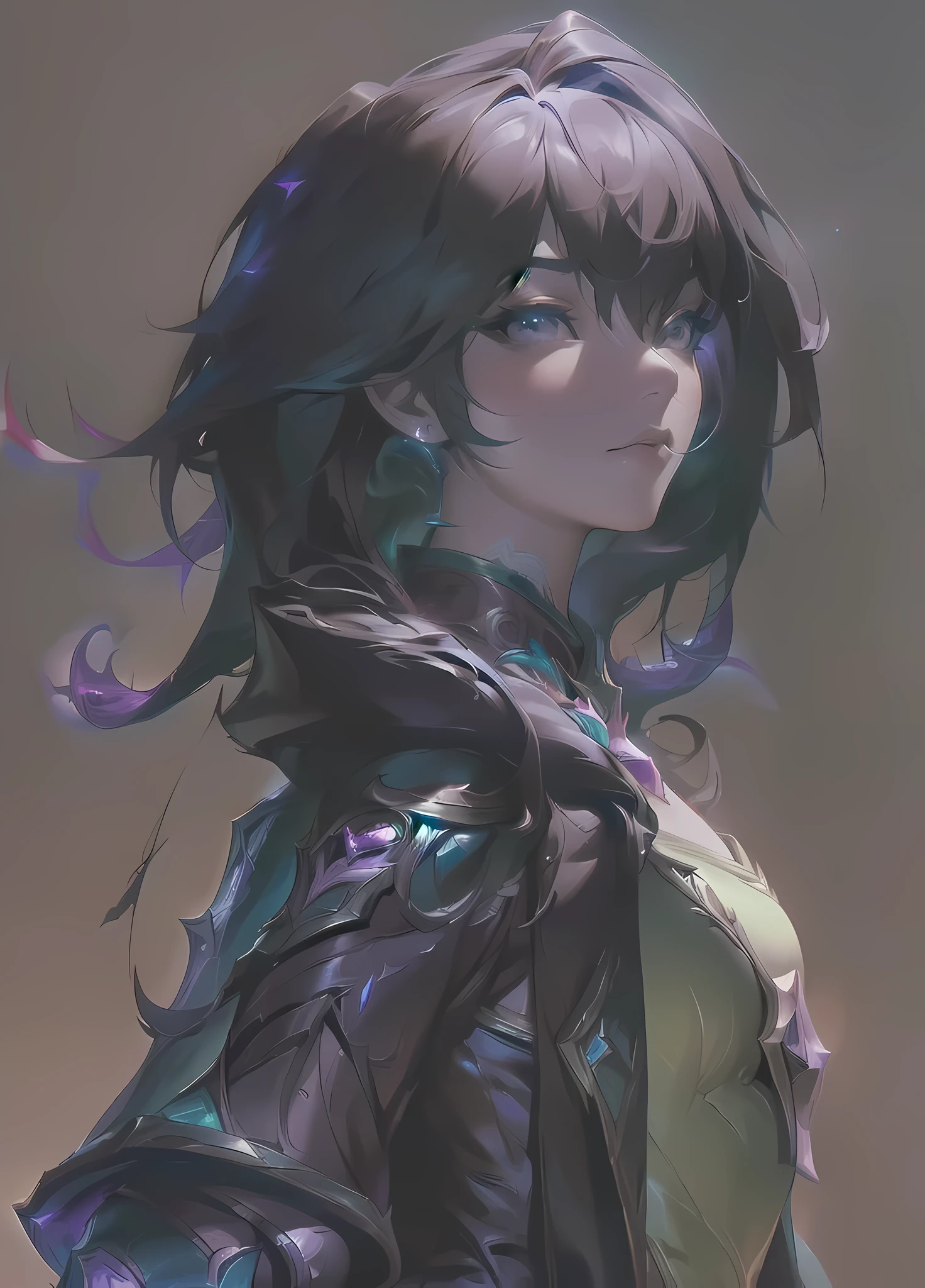 (League of Legends:1.5),anime style images,A beautiful woman with dark brown hair,Wear a dark coat , WLOP WA Sakimichang, charming cat girl, Gurwitz style artwork, fantasy art style, 2. 5D CGI anime fantasy artwork, Best art sites for fan art, author:Yang Jie, Popular topics on cgstation, Wop and Rose Tran, Gurves wide angle guardian (League of Legends)